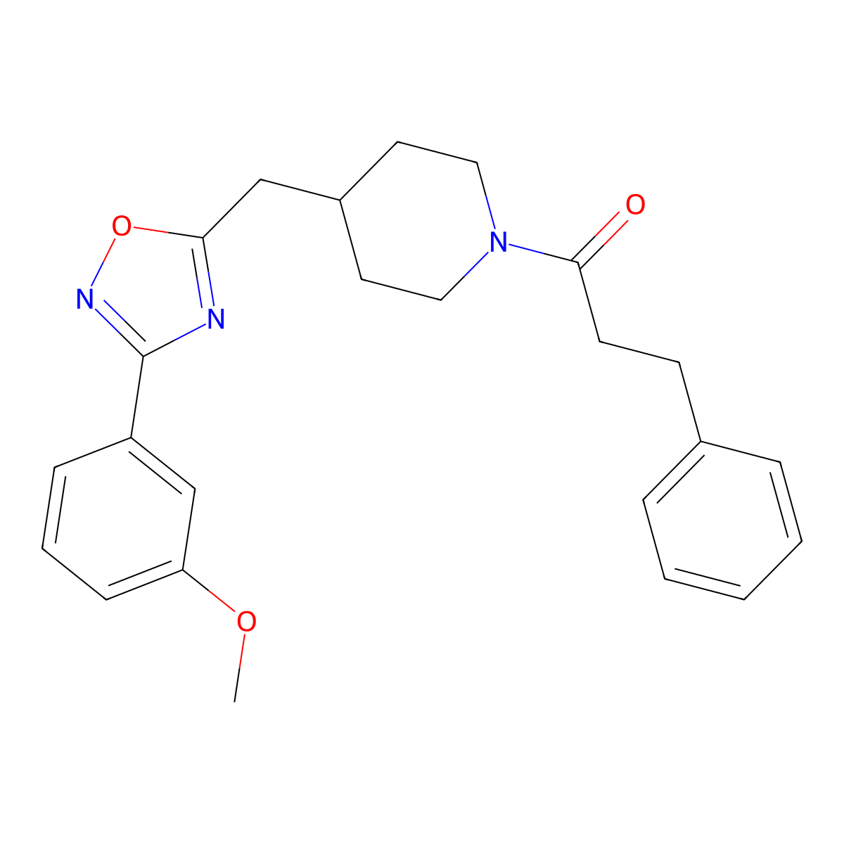 4-{[3-(3-Methoxyphenyl)-1,2,4-oxadiazol-5-yl]methyl}-1-(3-phenylpropanoyl)piperidine molecular structure, CAS 1775461-82-9