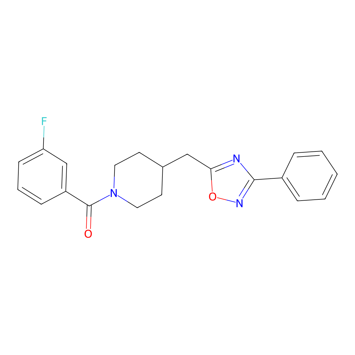 1-(3-Fluorobenzoyl)-4-[(3-phenyl-1,2,4-oxadiazol-5-yl)methyl]piperidine molecular structure, CAS 1775461-87-4