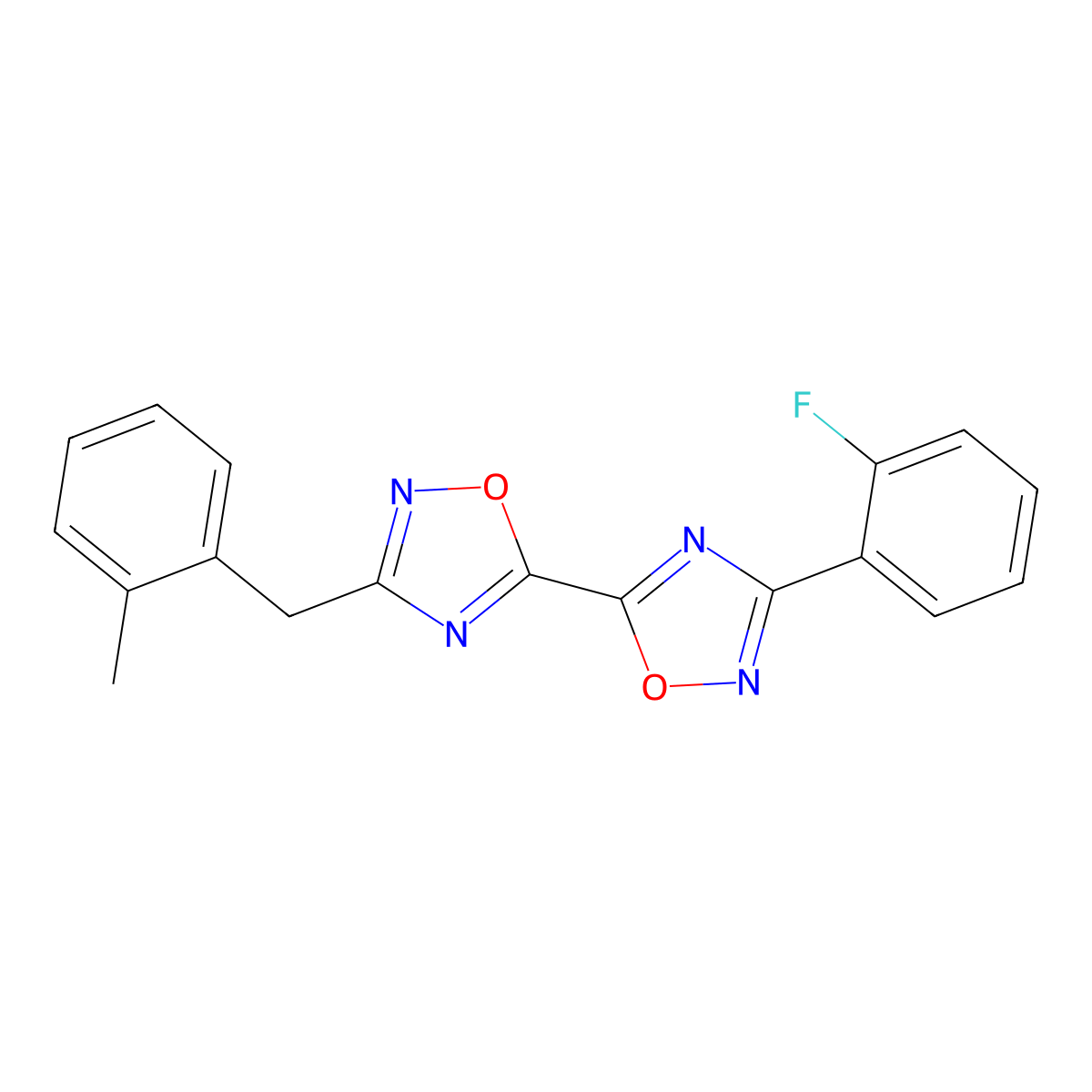 3-(2-Fluorophenyl)-3'-(2-methylbenzyl)-5,5'-bi-1,2,4-oxadiazole molecular structure, CAS 1775462-09-3