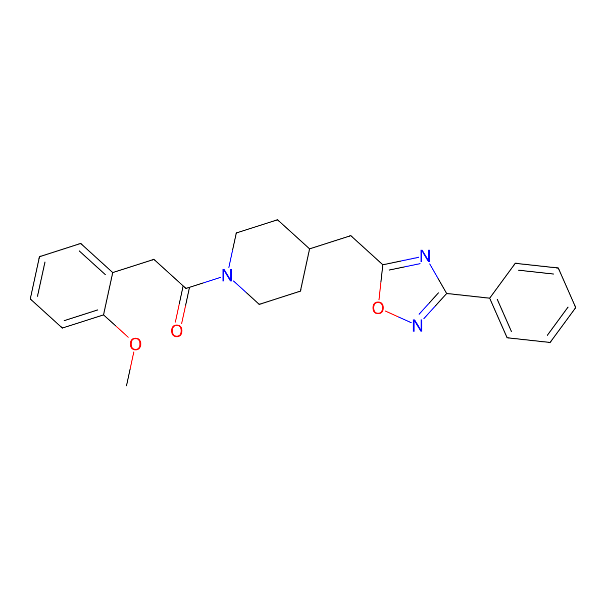 1-[(2-Methoxyphenyl)acetyl]-4-[(3-phenyl-1,2,4-oxadiazol-5-yl)methyl]piperidine molecular structure, CAS 1775462-23-1