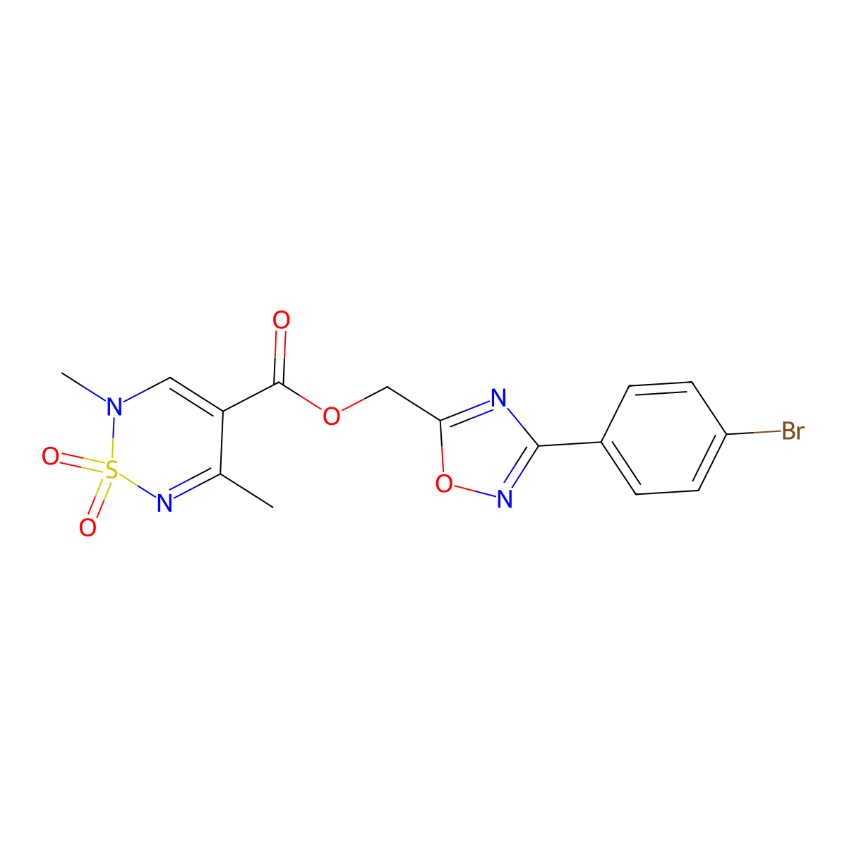 [3-(4-bromophenyl)-1,2,4-oxadiazol-5-yl]methyl 2,5-dimethyl-1,1-dioxo-2H-1lambda6,2,6-thiadiazine-4-carboxylate molecular structure, CAS 1775463-48-3