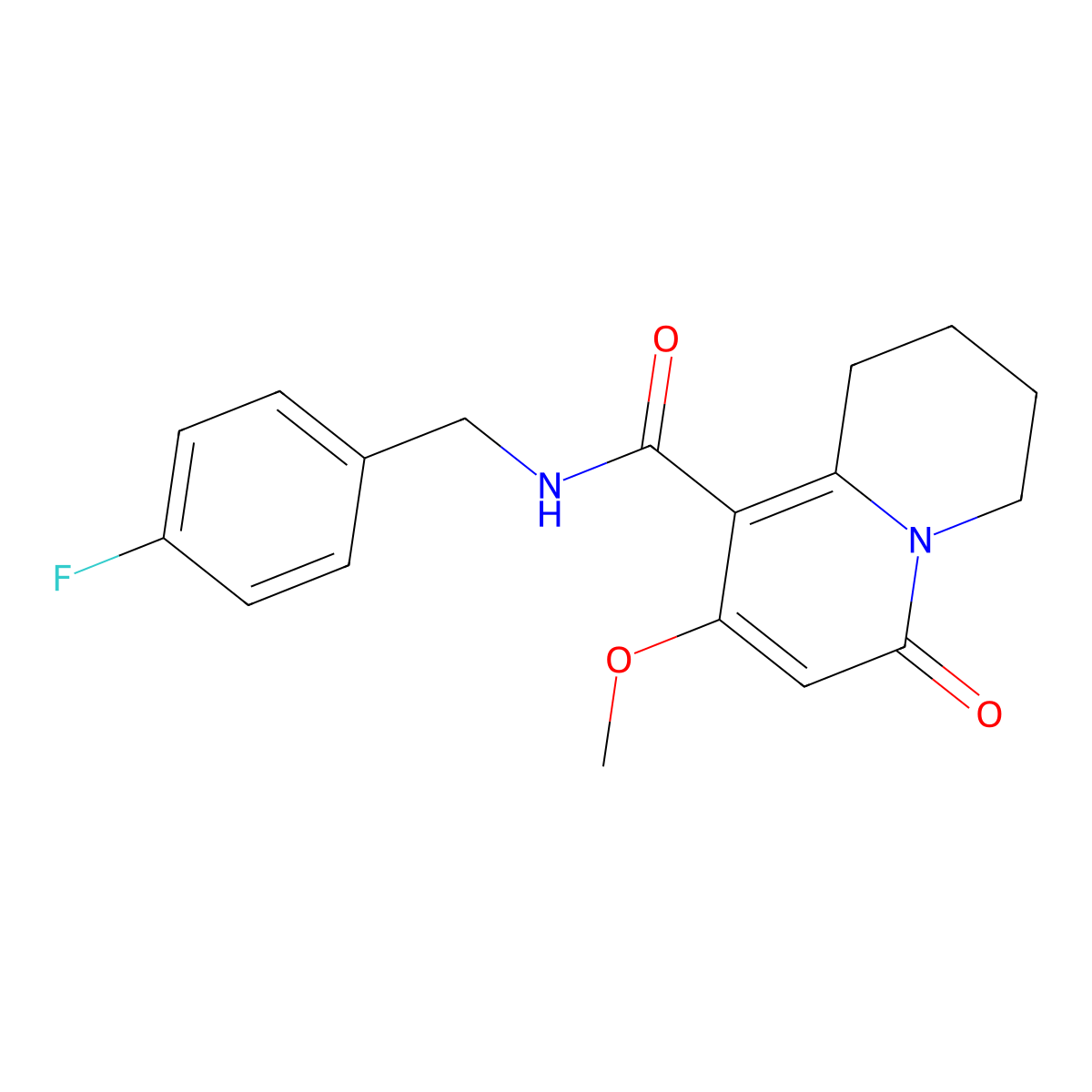 N-[(4-fluorophenyl)methyl]-8-methoxy-6-oxo-2,3,4,6-tetrahydro-1H-quinolizine-9-carboxamide molecular structure, CAS 1775463-61-0