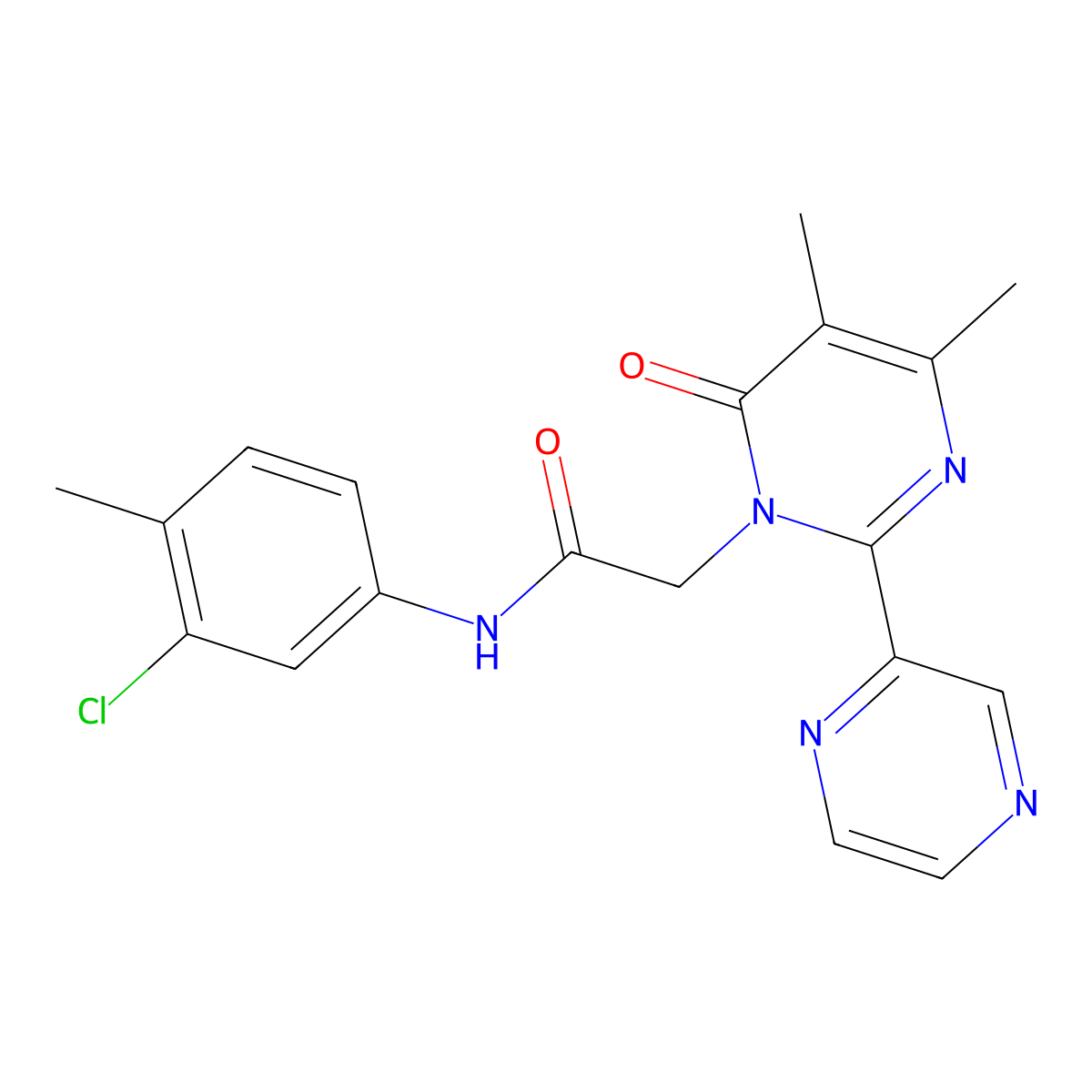 N-(3-Chloro-4-methylphenyl)-2-[4,5-dimethyl-6-oxo-2-(pyrazin-2-YL)-1,6-dihydropyrimidin-1-YL]acetamide molecular structure, CAS 1775463-99-4
