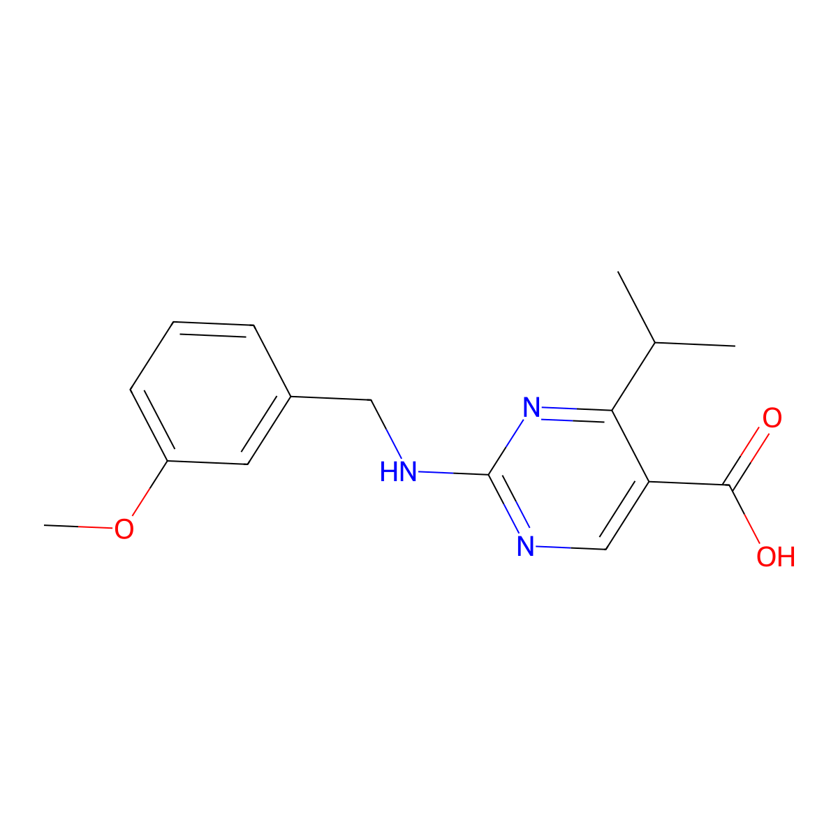 4-Isopropyl-2-[(3-methoxybenzyl)amino]pyrimidine-5-carboxylic acid molecular structure, CAS 1775464-13-5