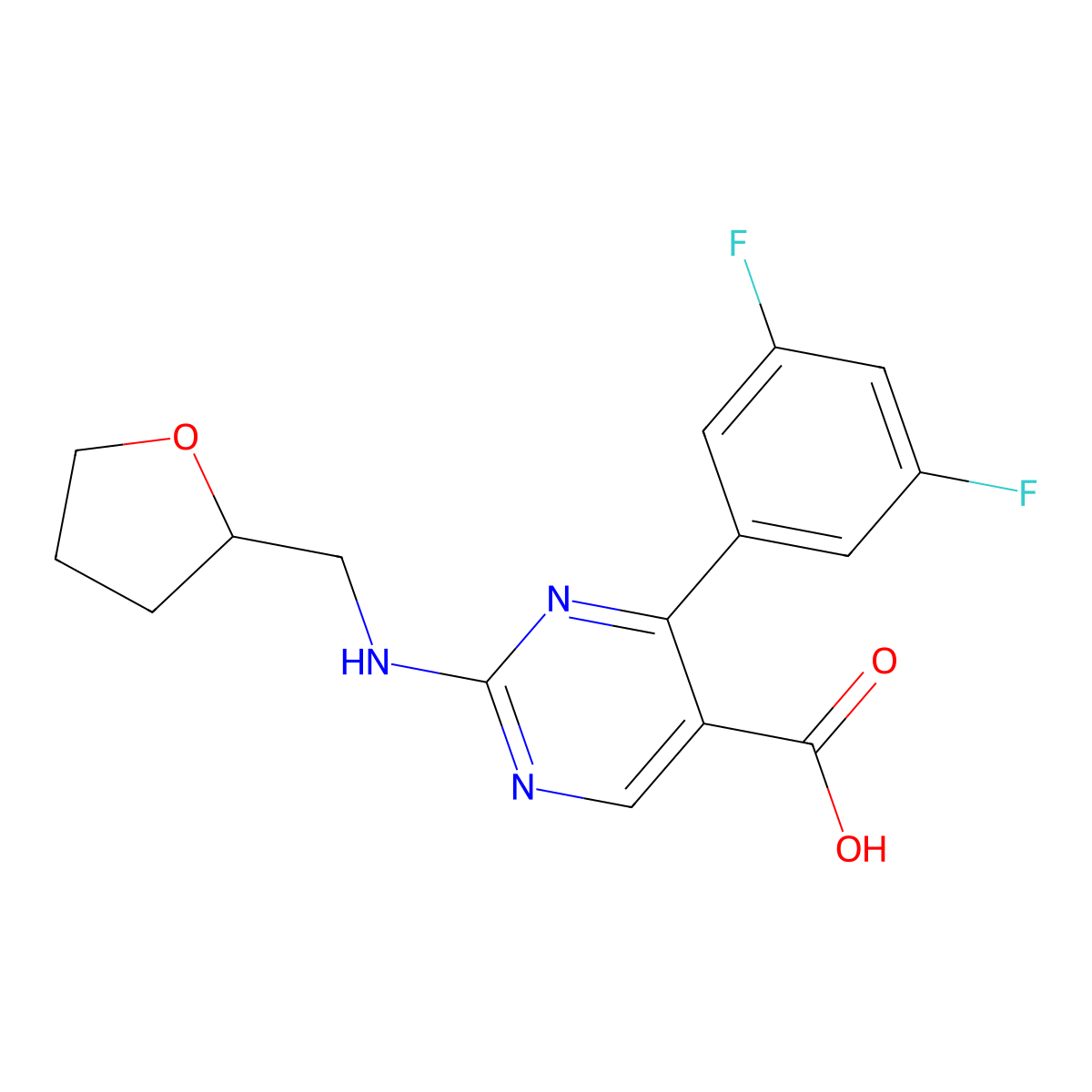 4-(3,5-Difluorophenyl)-2-{[(oxolan-2-yl)methyl]amino}pyrimidine-5-carboxylic acid molecular structure, CAS 1775464-25-9