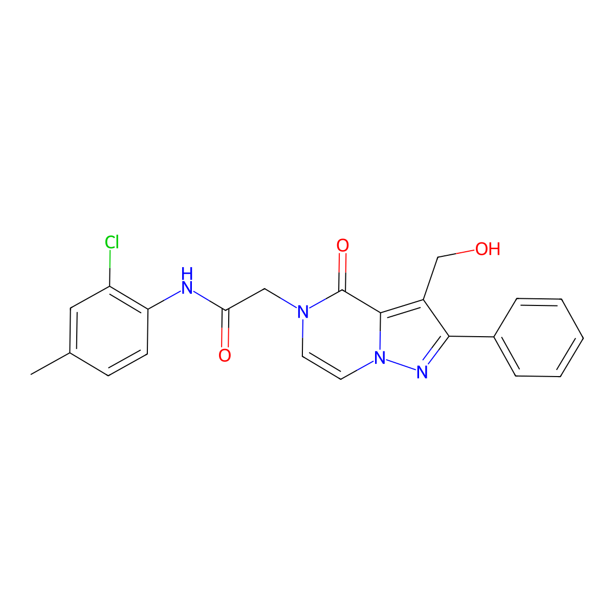 N-(2-Chloro-4-methylphenyl)-2-[3-(hydroxymethyl)-4-oxo-2-phenyl-4H,5H-pyrazolo[1,5-A]pyrazin-5-YL]acetamide molecular structure, CAS 1775464-34-0