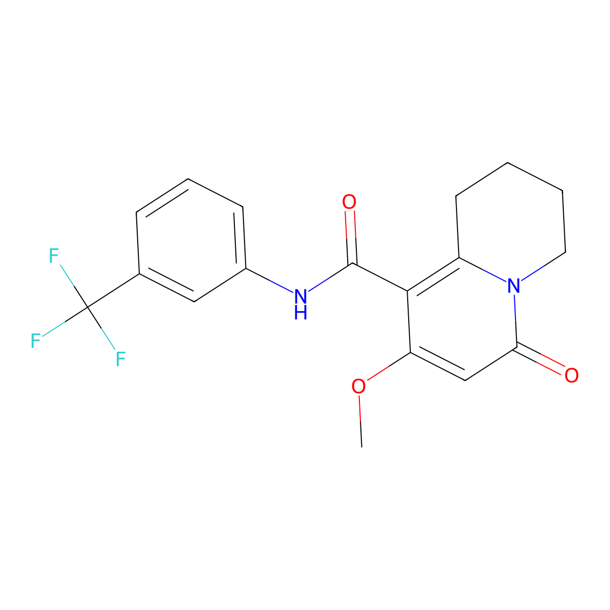 8-methoxy-6-oxo-N-[3-(trifluoromethyl)phenyl]-2,3,4,6-tetrahydro-1H-quinolizine-9-carboxamide molecular structure, CAS 1775464-73-7