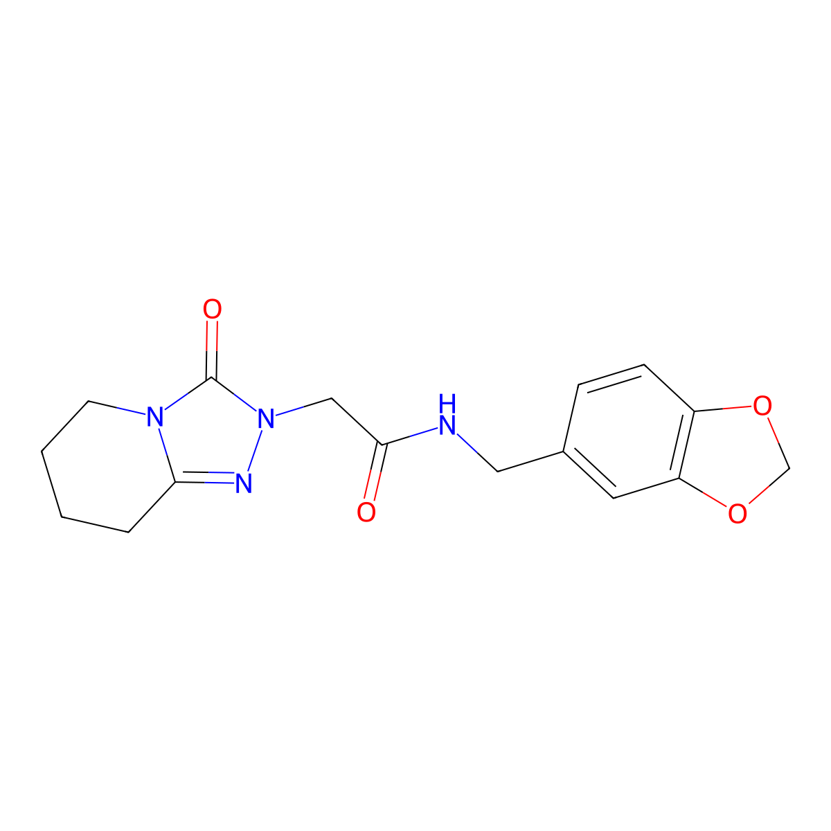 N-[(2H-1,3-Benzodioxol-5-YL)methyl]-2-{3-oxo-2H,3H,5H,6H,7H,8H-[1,2,4]triazolo[4,3-A]pyridin-2-YL}acetamide molecular structure, CAS 1775465-61-6
