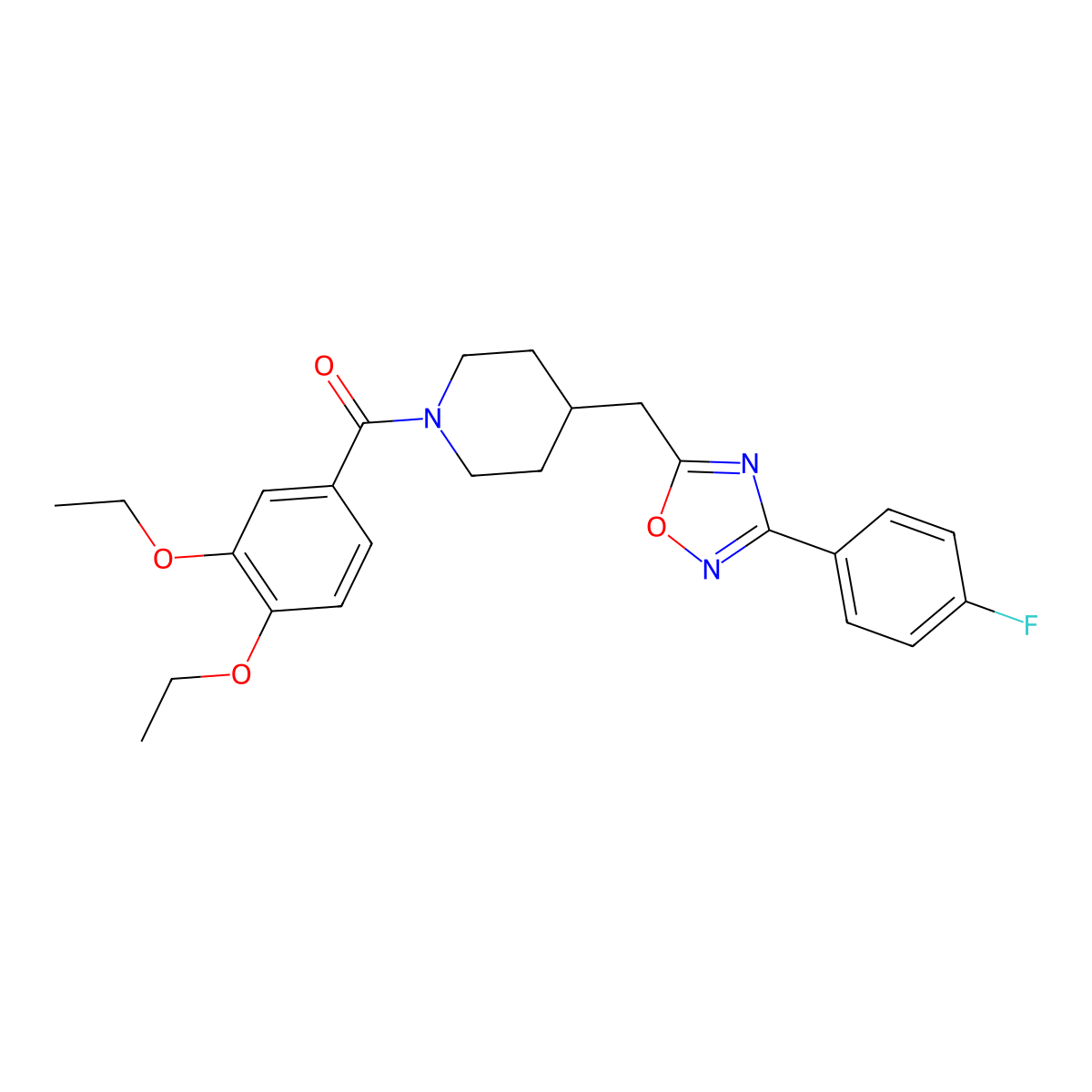 1-(3,4-Diethoxybenzoyl)-4-{[3-(4-fluorophenyl)-1,2,4-oxadiazol-5-yl]methyl}piperidine molecular structure, CAS 1775466-56-2