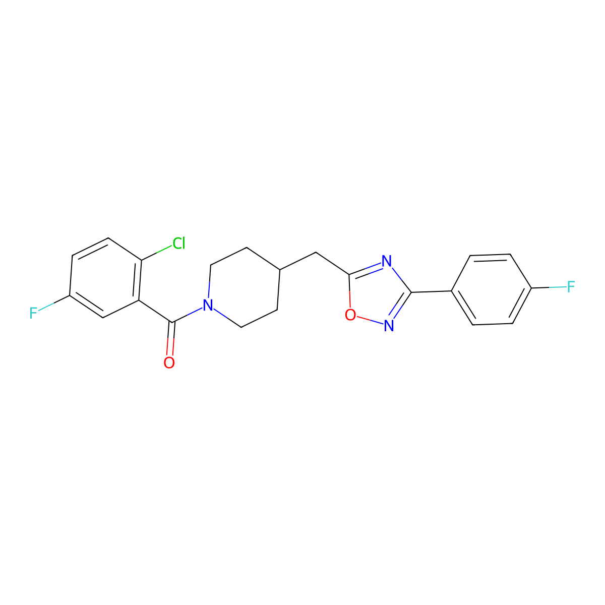 1-(2-Chloro-5-fluorobenzoyl)-4-{[3-(4-fluorophenyl)-1,2,4-oxadiazol-5-yl]methyl}piperidine molecular structure, CAS 1775467-05-4