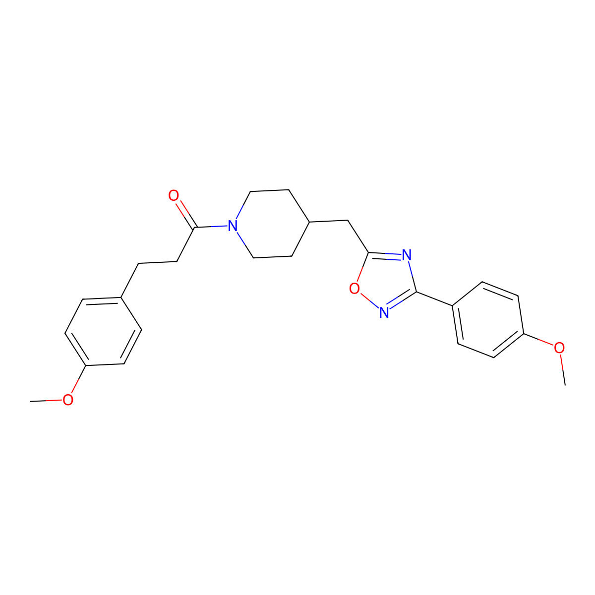 4-{[3-(4-Methoxyphenyl)-1,2,4-oxadiazol-5-yl]methyl}-1-[3-(4-methoxyphenyl)propanoyl]piperidine molecular structure, CAS 1775467-15-6