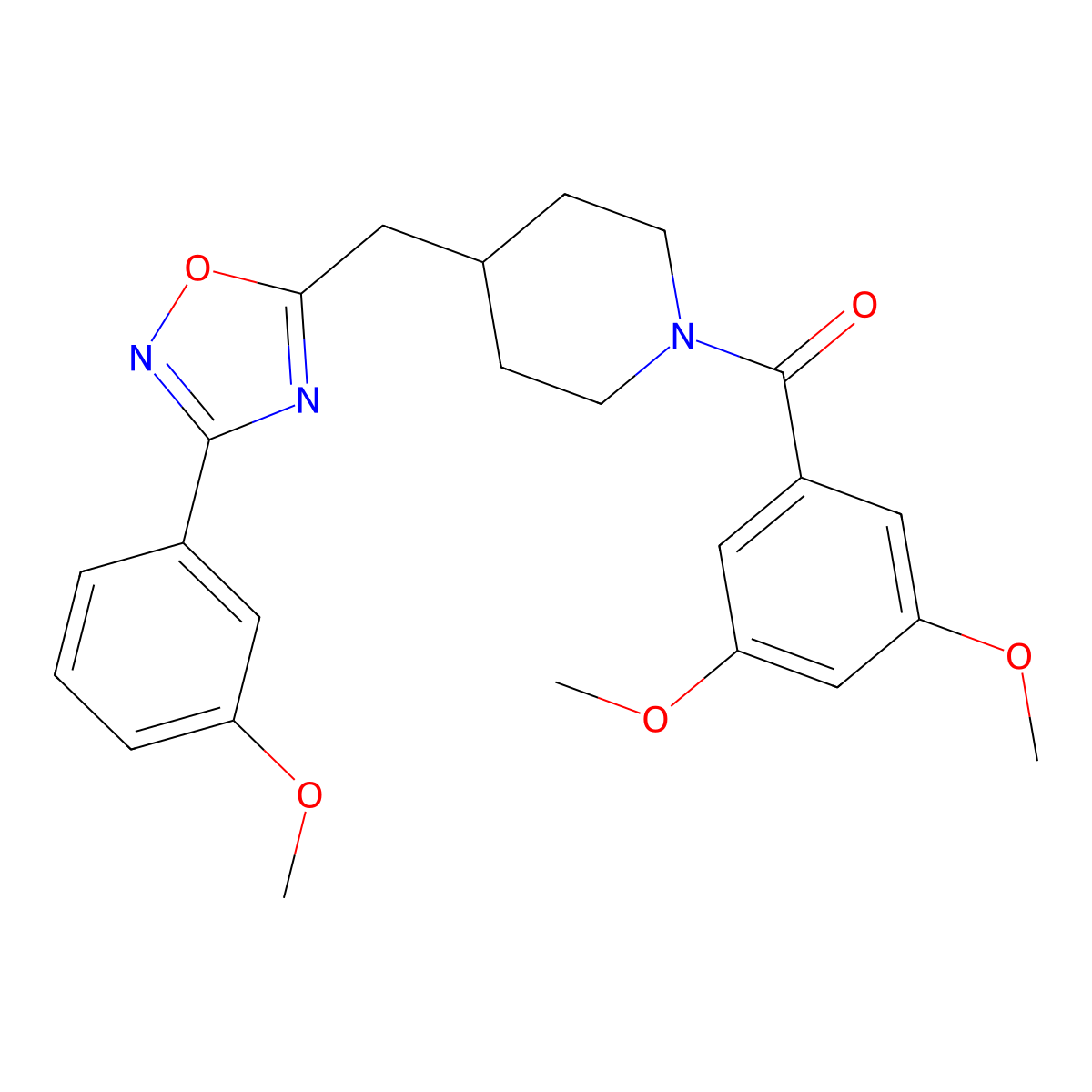 1-(3,5-Dimethoxybenzoyl)-4-{[3-(3-methoxyphenyl)-1,2,4-oxadiazol-5-yl]methyl}piperidine molecular structure, CAS 1775467-68-9