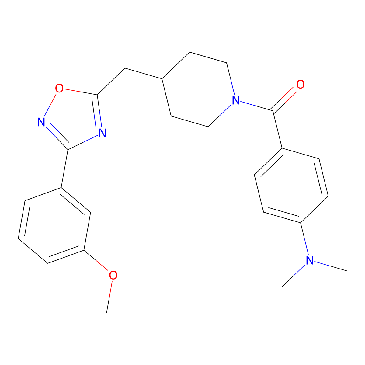 {4-[(4-{[3-(3-Methoxyphenyl)-1,2,4-oxadiazol-5-yl]methyl}piperidin-1-yl)carbonyl]phenyl}dimethylamine molecular structure, CAS 1775467-72-5