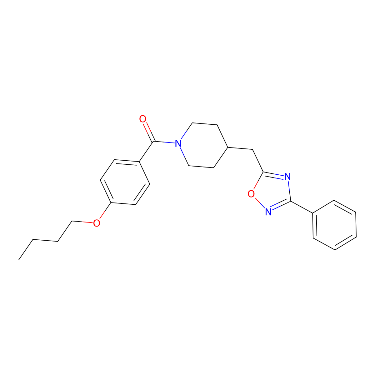 1-(4-Butoxybenzoyl)-4-[(3-phenyl-1,2,4-oxadiazol-5-yl)methyl]piperidine molecular structure, CAS 1775468-02-4