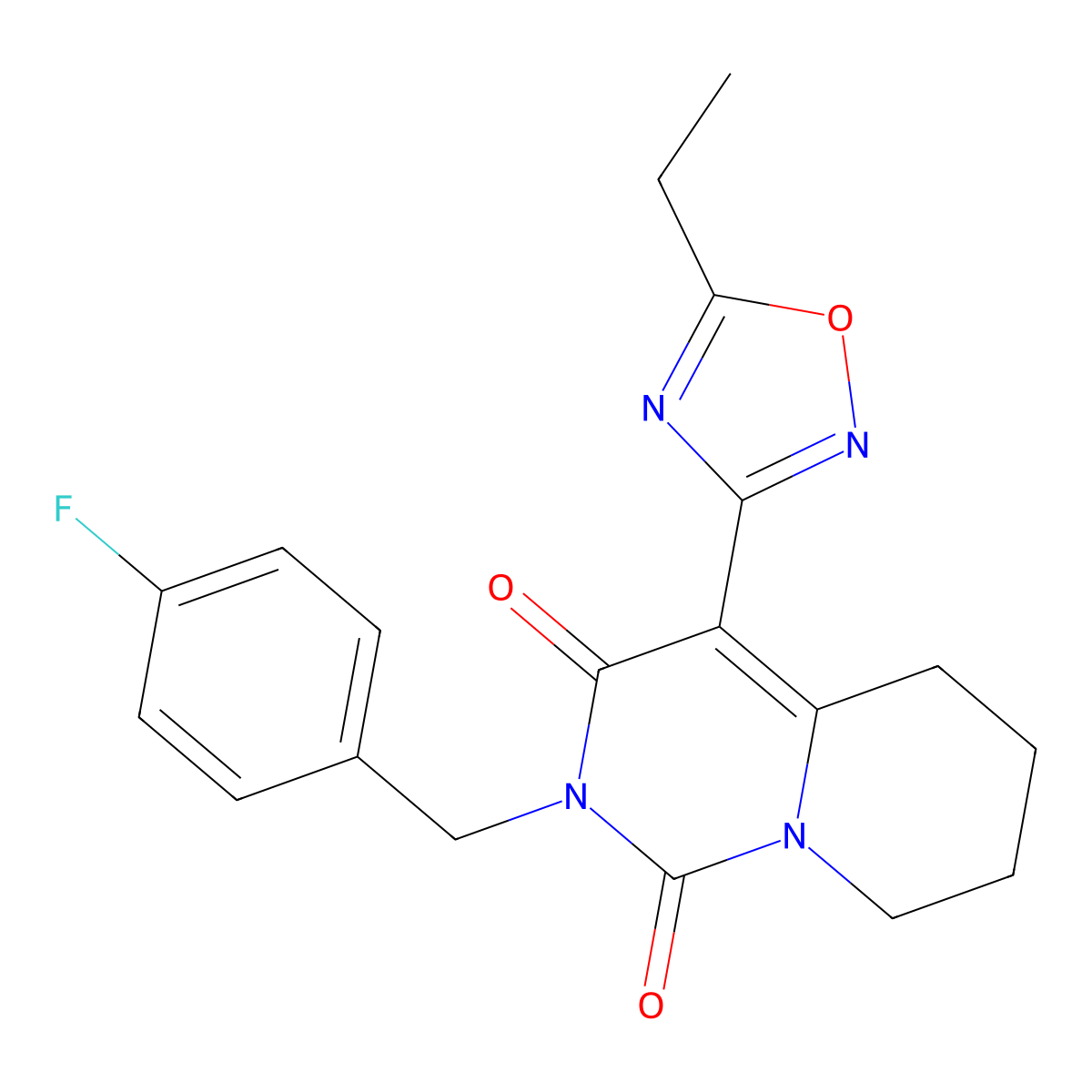 4-(5-ethyl-1,2,4-oxadiazol-3-yl)-2-(4-fluorobenzyl)-5,6,7,8-tetrahydro-1H-pyrido[1,2-c]pyrimidine-1,3(2H)-dione molecular structure, CAS 1775468-46-6