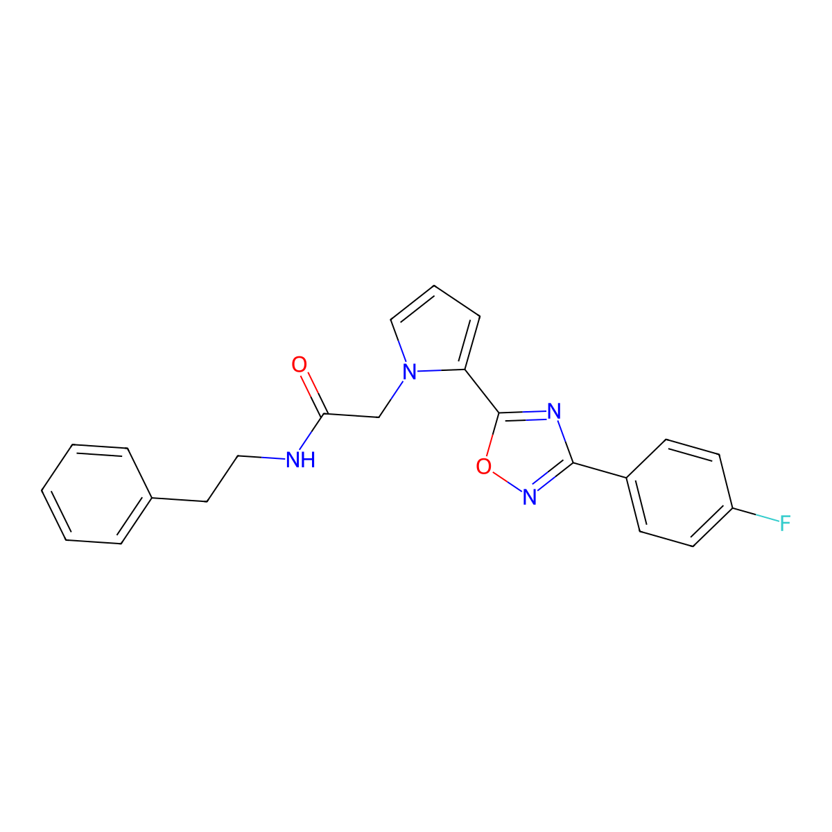 2-{2-[3-(4-fluorophenyl)-1,2,4-oxadiazol-5-yl]-1H-pyrrol-1-yl}-N-(2-phenylethyl)acetamide molecular structure, CAS 1775470-42-2