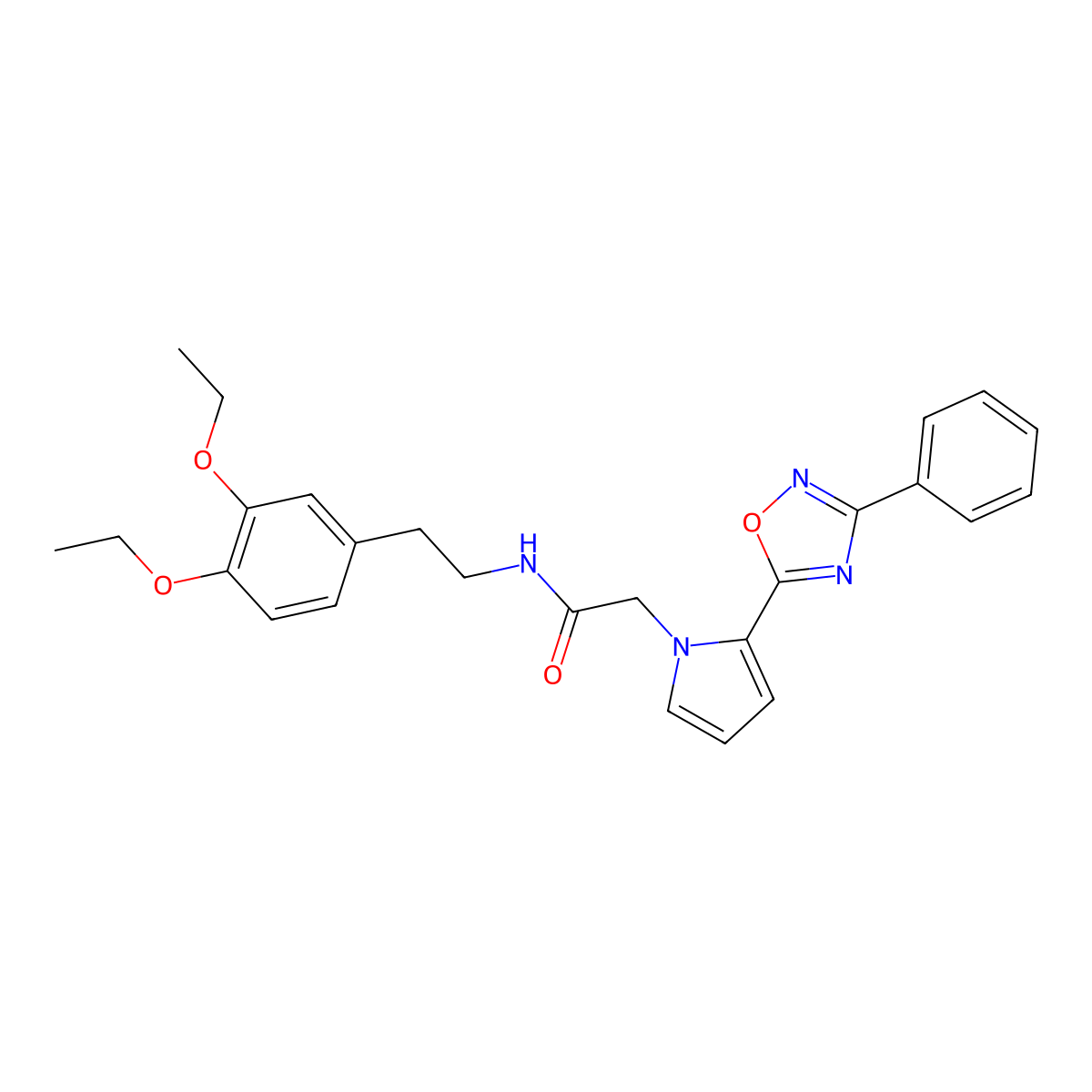 N-[2-(3,4-diethoxyphenyl)ethyl]-2-[2-(3-phenyl-1,2,4-oxadiazol-5-yl)-1H-pyrrol-1-yl]acetamide molecular structure, CAS 1775470-56-8
