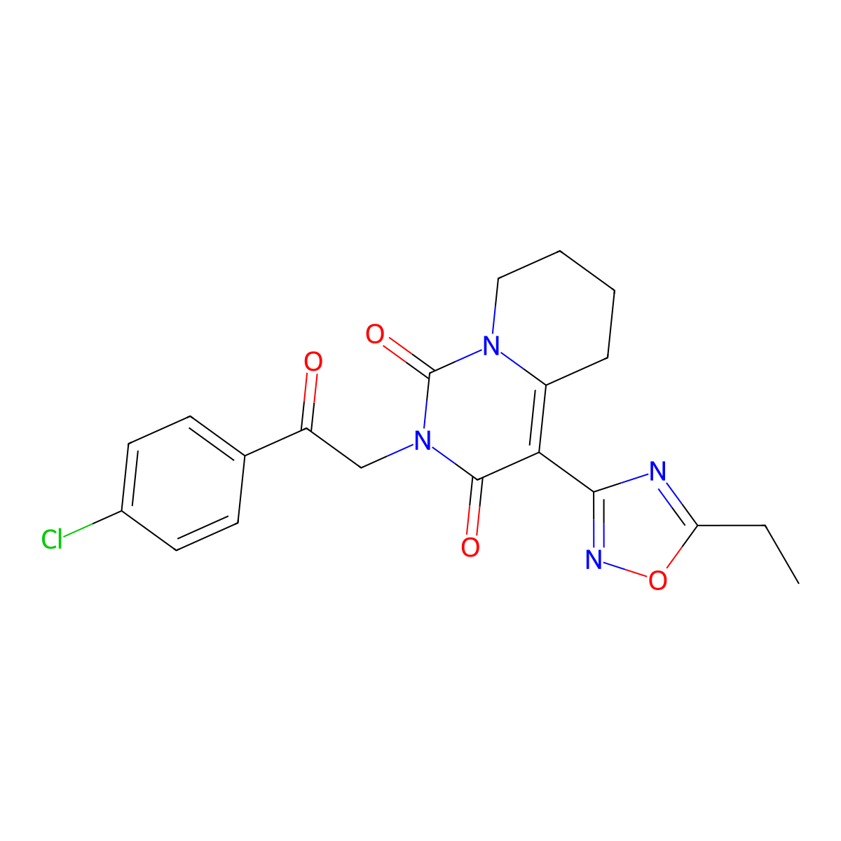 2-[2-(4-chlorophenyl)-2-oxoethyl]-4-(5-ethyl-1,2,4-oxadiazol-3-yl)-1H,2H,3H,5H,6H,7H,8H-pyrido[1,2-c]pyrimidine-1,3-dione molecular structure, CAS 1775471-50-5