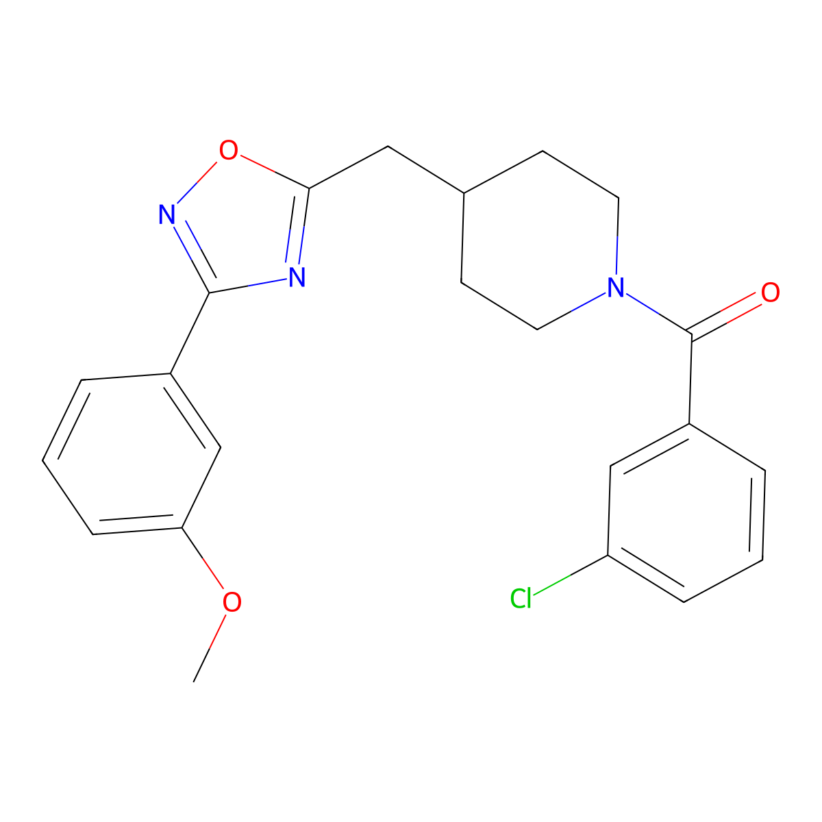 1-(3-Chlorobenzoyl)-4-{[3-(3-methoxyphenyl)-1,2,4-oxadiazol-5-yl]methyl}piperidine molecular structure, CAS 1775471-63-0
