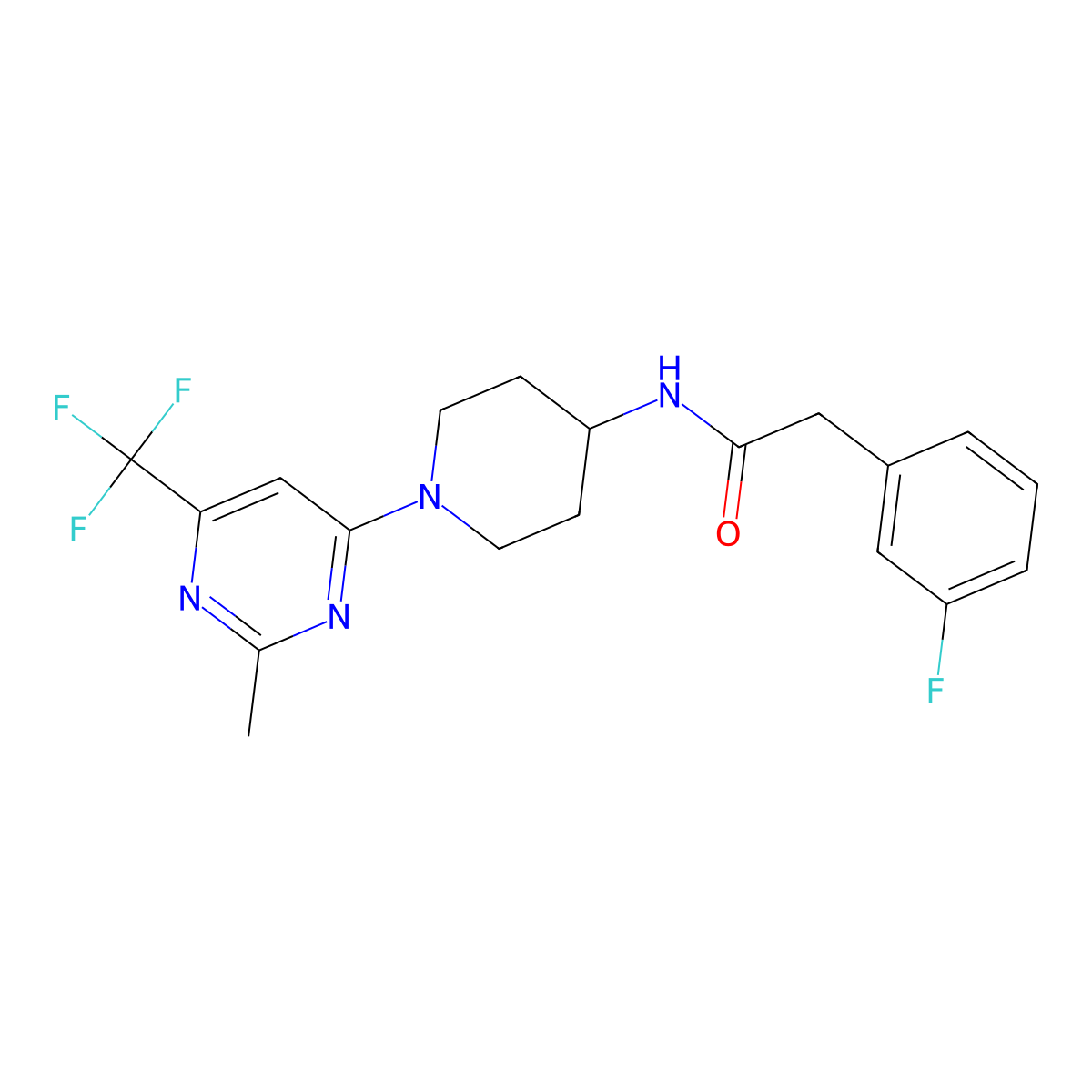 2-(3-fluorophenyl)-N-{1-[2-methyl-6-(trifluoromethyl)pyrimidin-4-yl]piperidin-4-yl}acetamide molecular structure, CAS 1775473-10-3