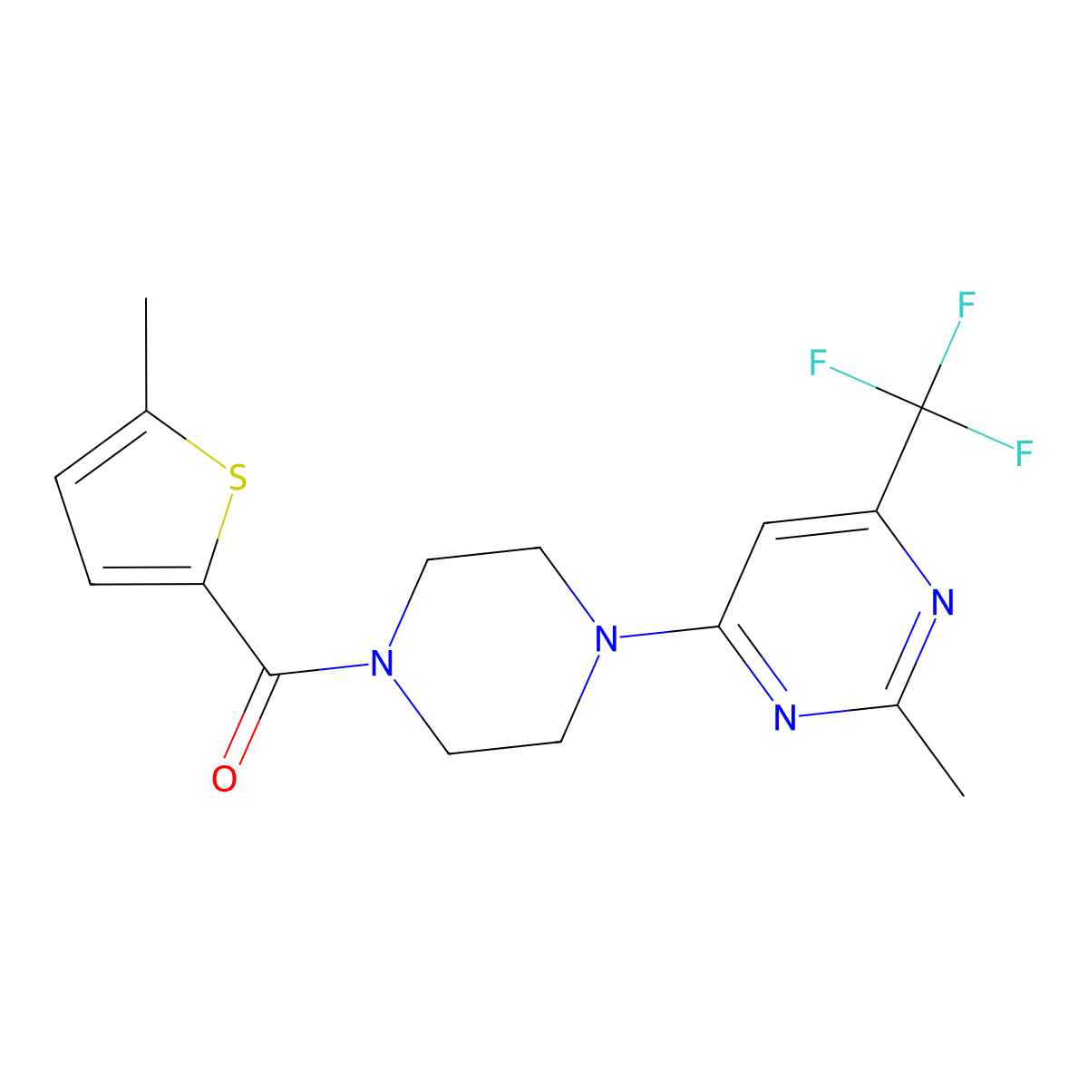 2-Methyl-4-{4-[(5-methyl-2-thienyl)carbonyl]piperazin-1-yl}-6-(trifluoromethyl)pyrimidine molecular structure, CAS 1775473-14-7
