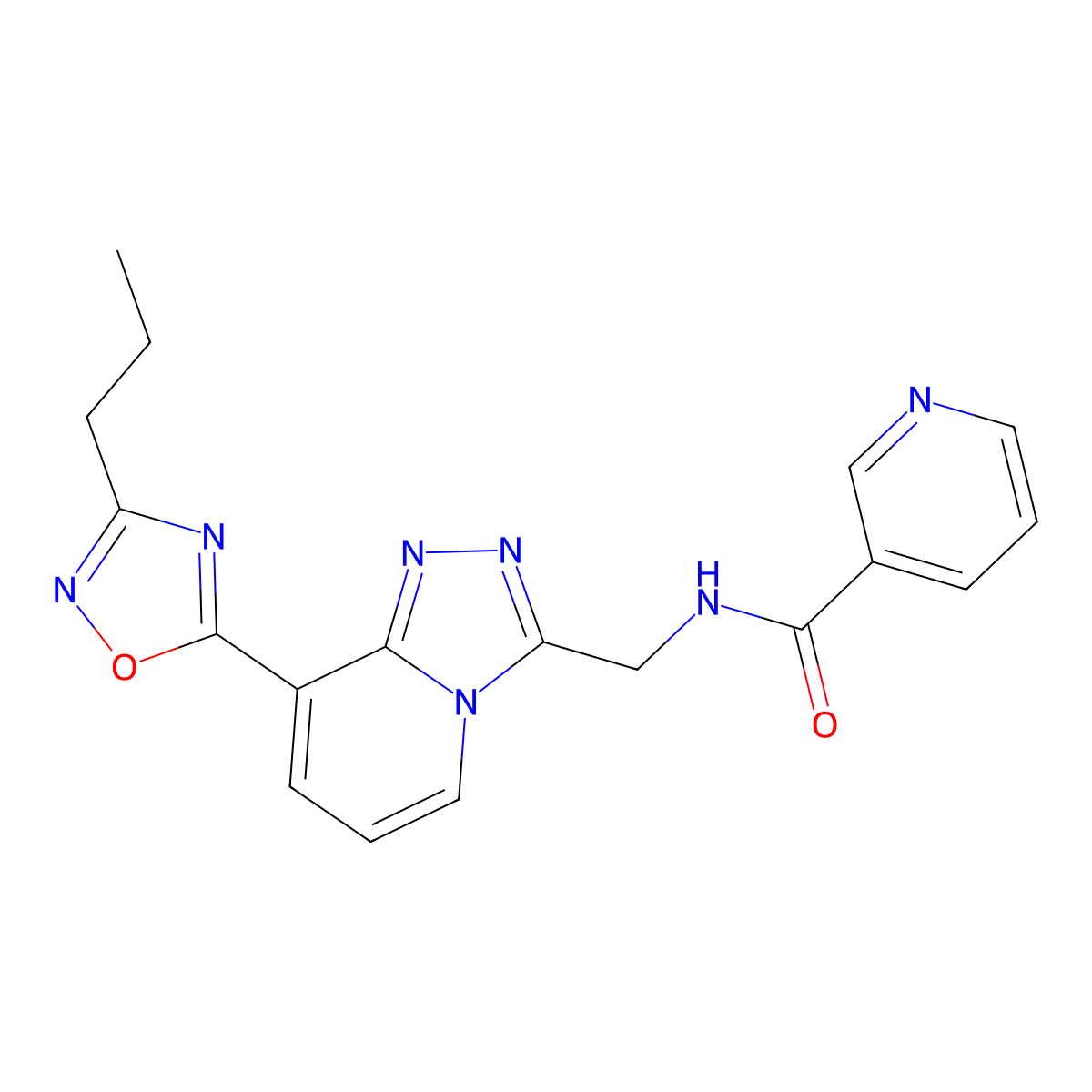 N-{[8-(3-Propyl-1,2,4-oxadiazol-5-YL)-[1,2,4]triazolo[4,3-A]pyridin-3-YL]methyl}pyridine-3-carboxamide molecular structure, CAS 1775473-95-4