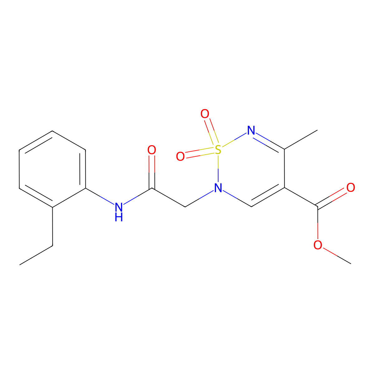 Methyl 2-{2-[(2-ethylphenyl)amino]-2-oxoethyl}-5-methyl-2H-1,2,6-thiadiazine-4-carboxylate 1,1-dioxide molecular structure, CAS 1775474-20-8