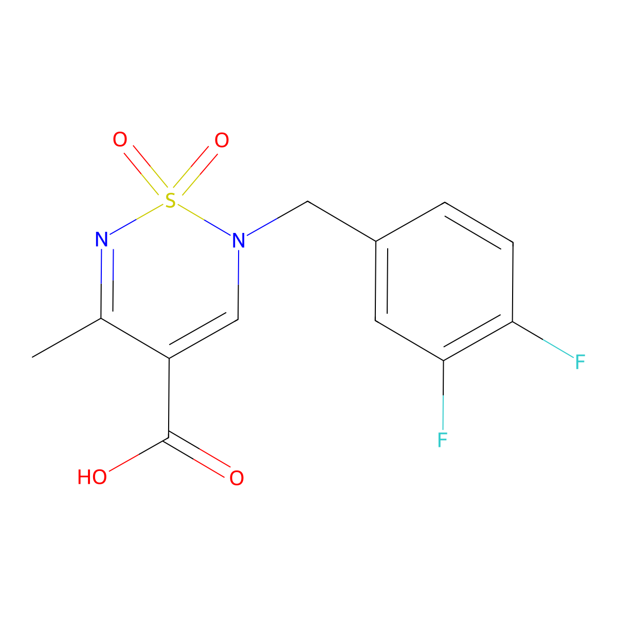 2-(3,4-difluorobenzyl)-5-methyl-2H-1,2,6-thiadiazine-4-carboxylic acid 1,1-dioxide molecular structure, CAS 1775475-29-0