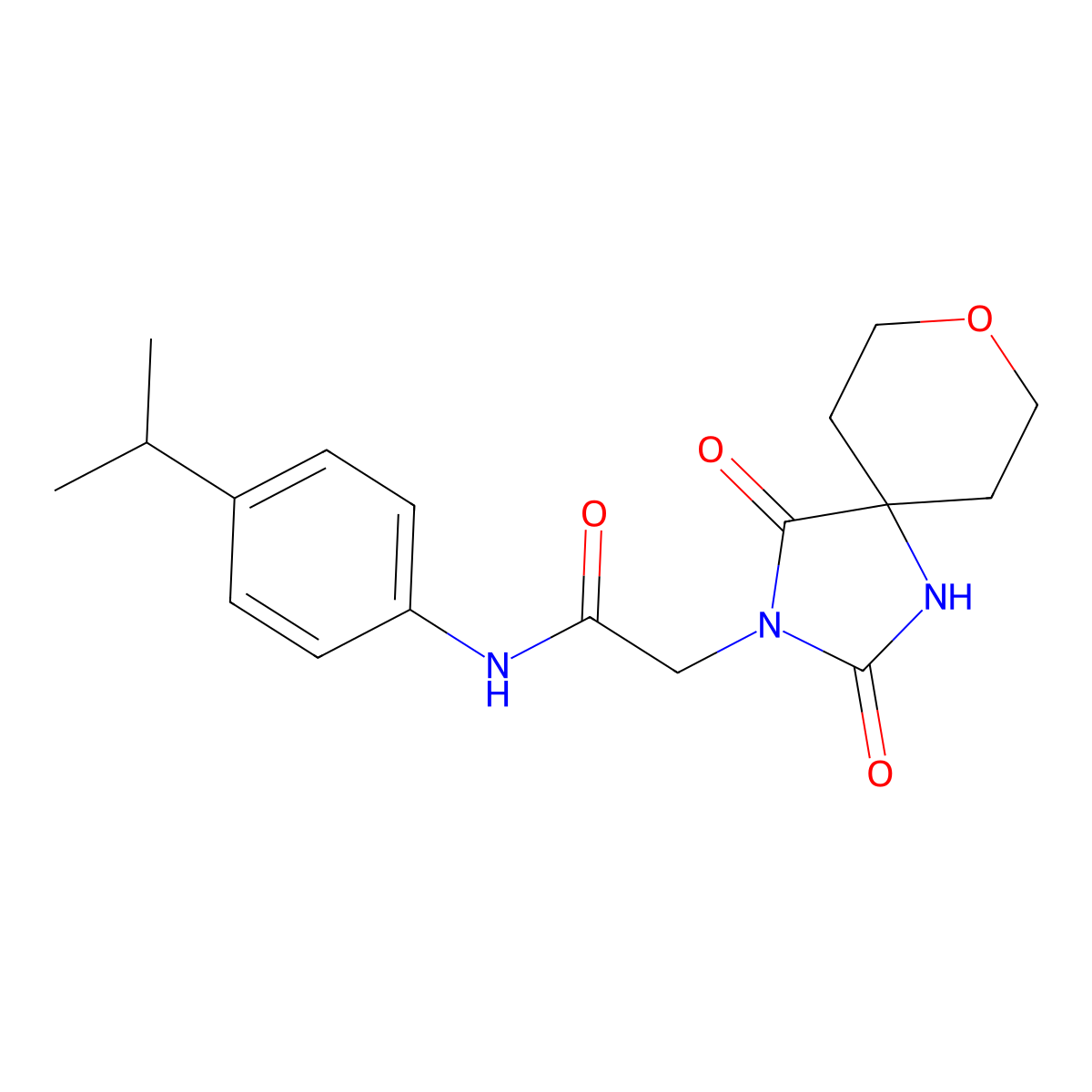 2-(2,4-dioxo-8-oxa-1,3-diazaspiro[4.5]dec-3-yl)-N-(4-isopropylphenyl)acetamide molecular structure, CAS 1775476-29-3
