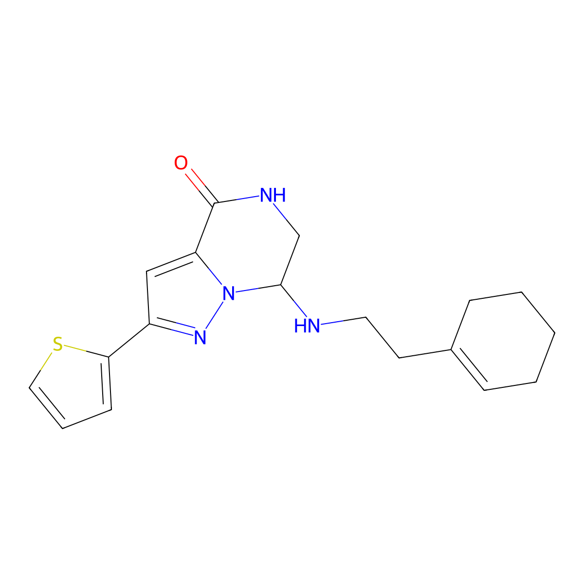 7-[(2-cyclohex-1-en-1-ylethyl)amino]-2-(2-thienyl)-6,7-dihydropyrazolo[1,5-a]pyrazin-4(5H)-one molecular structure, CAS 1775479-59-8
