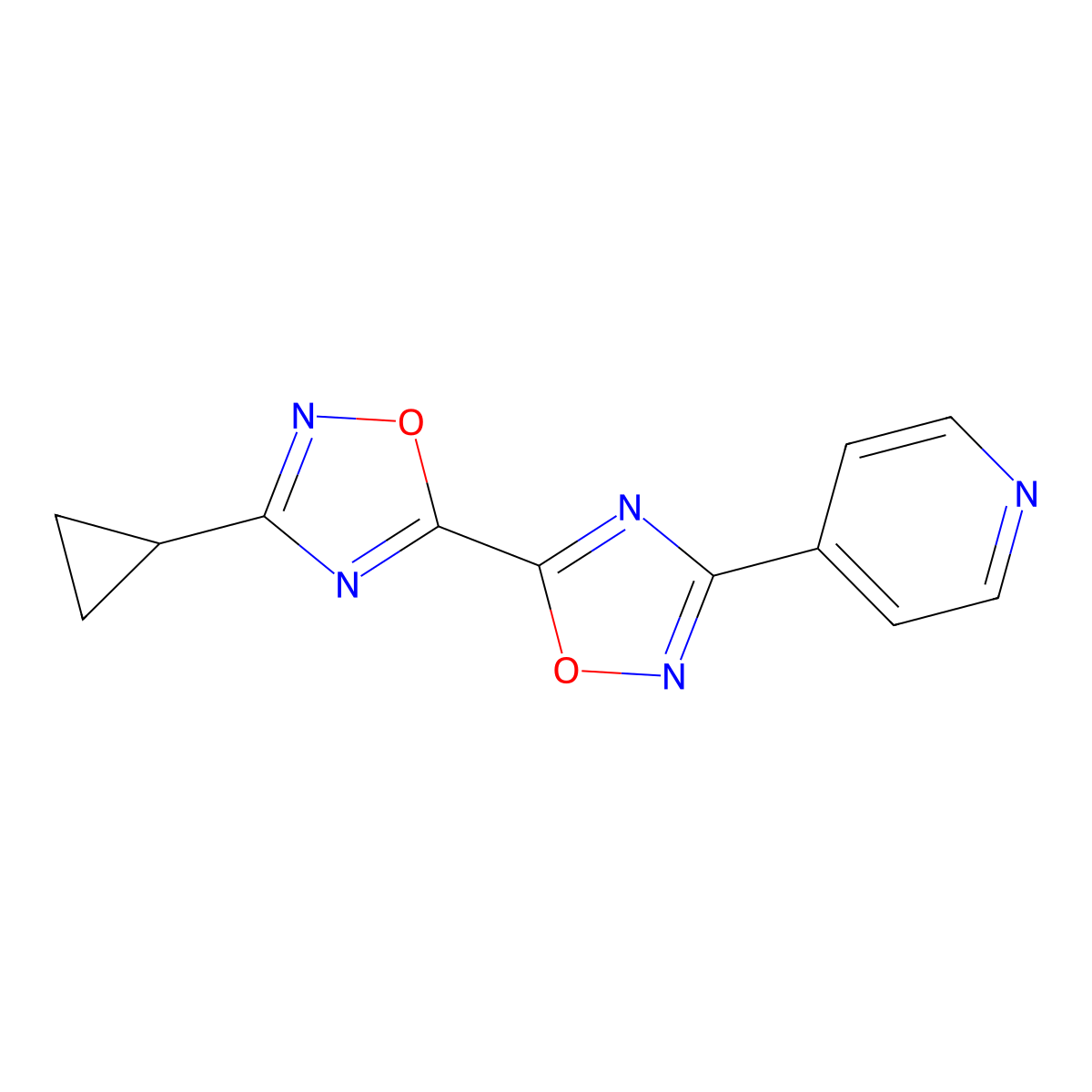 3-Cyclopropyl-3'-pyridin-4-yl-5,5'-bi-1,2,4-oxadiazole molecular structure, CAS 1775480-84-6