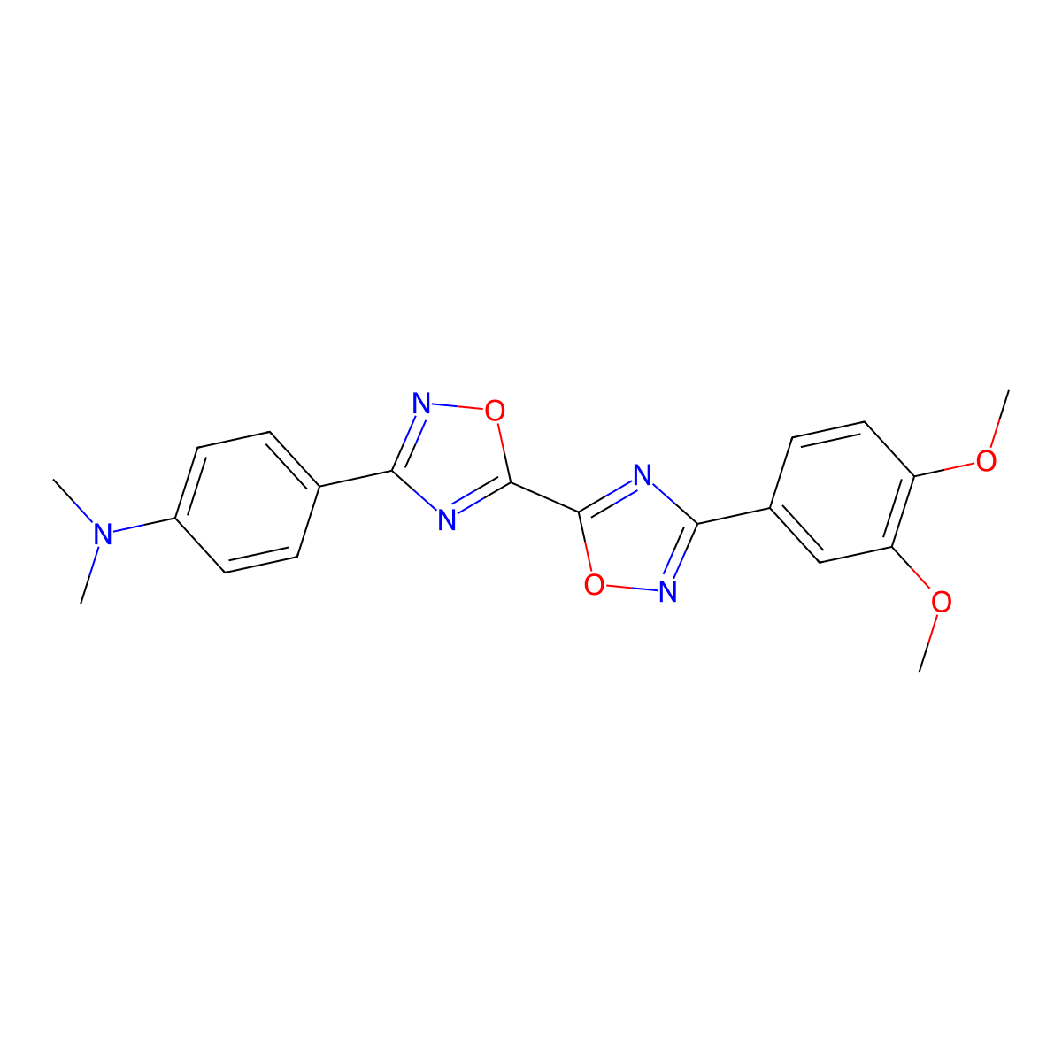 {4-[3'-(3,4-Dimethoxyphenyl)-5,5'-bi-1,2,4-oxadiazol-3-yl]phenyl}dimethylamine molecular structure, CAS 1775480-95-9
