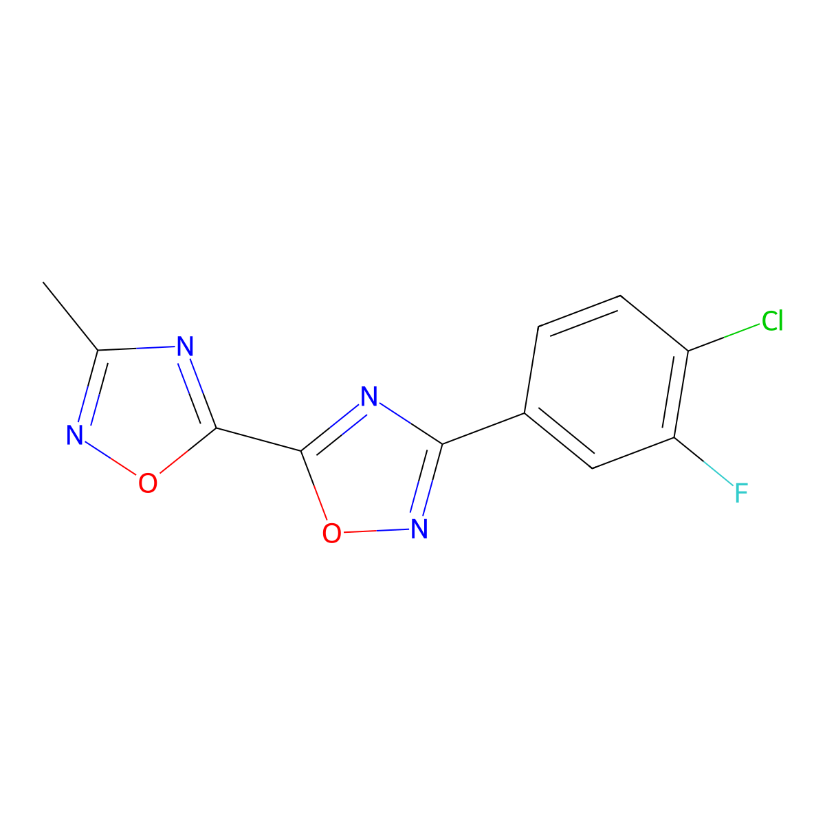 3-(4-Chloro-3-fluorophenyl)-3'-methyl-5,5'-bi-1,2,4-oxadiazole molecular structure, CAS 1775481-03-2
