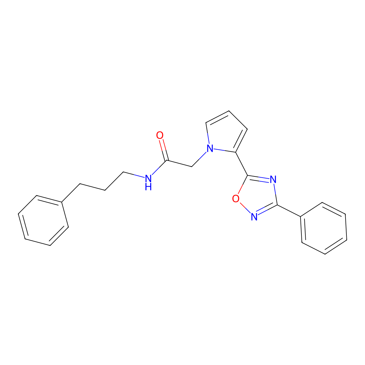 2-[2-(3-phenyl-1,2,4-oxadiazol-5-yl)-1H-pyrrol-1-yl]-N-(3-phenylpropyl)acetamide molecular structure, CAS 1775481-42-9