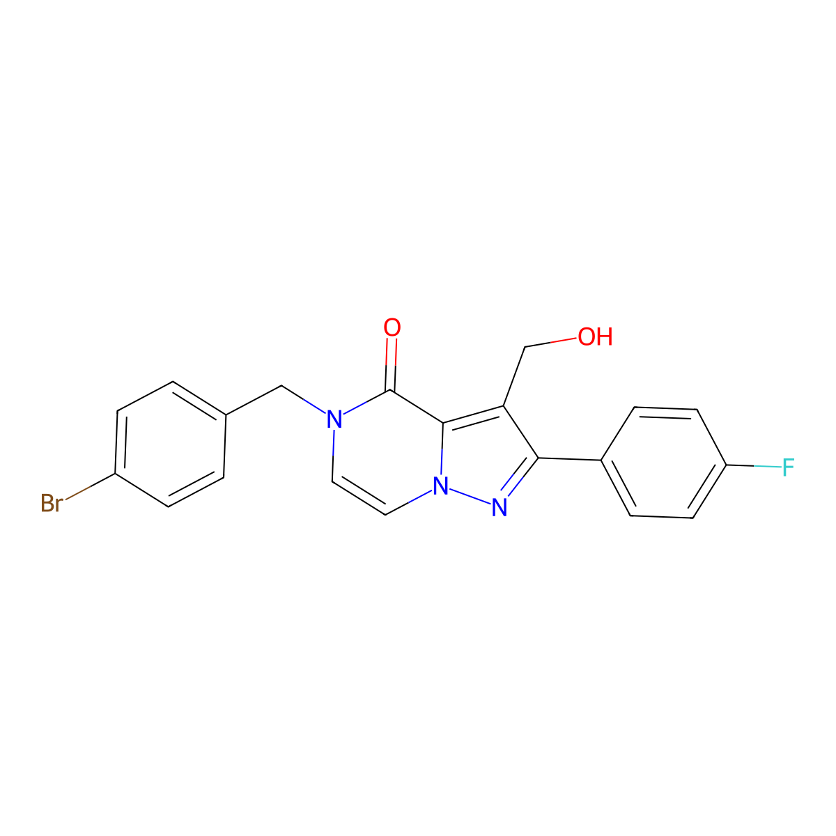 5-[(4-Bromophenyl)methyl]-2-(4-fluorophenyl)-3-(hydroxymethyl)-4H,5H-pyrazolo[1,5-A]pyrazin-4-one molecular structure, CAS 1775481-91-8