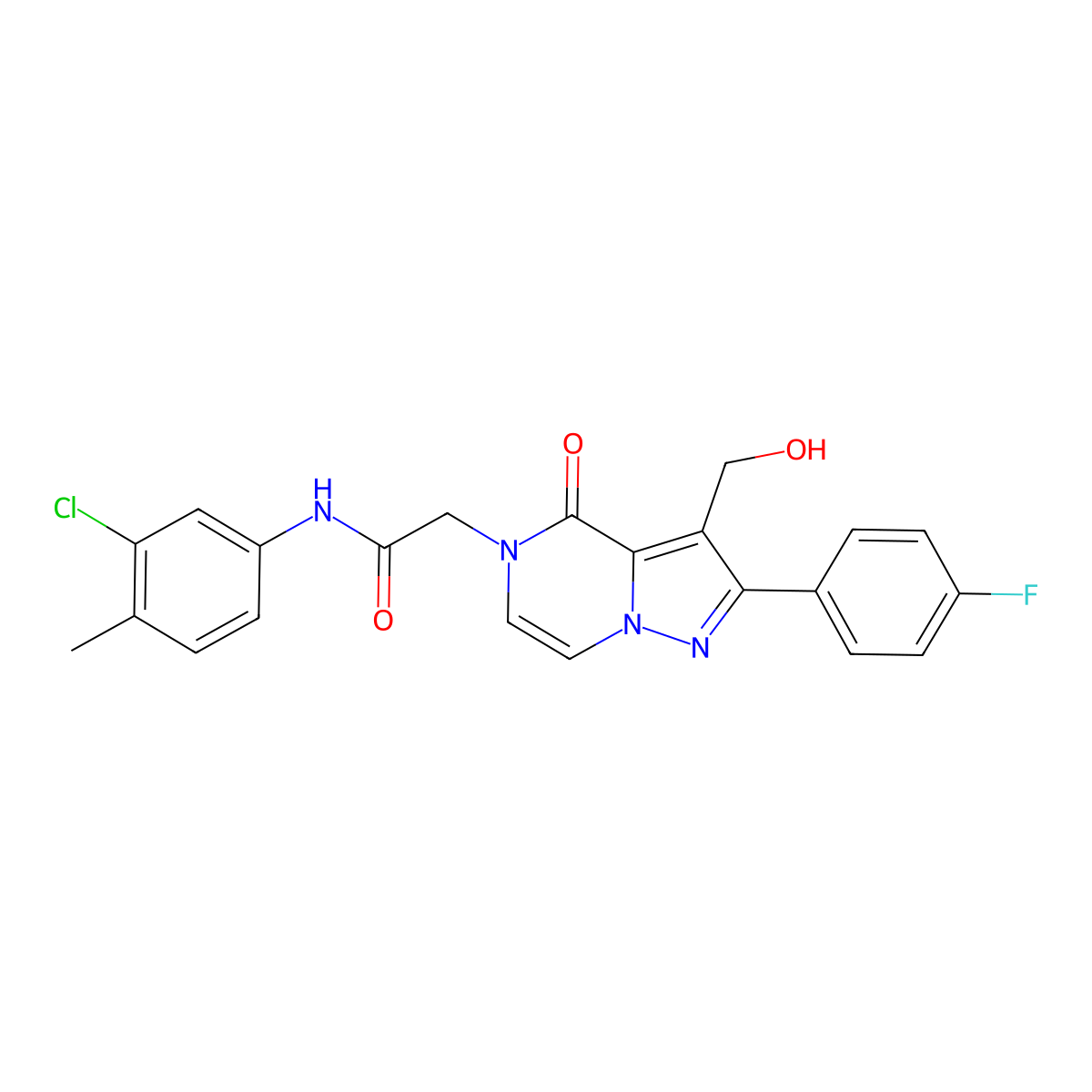 N-(3-Chloro-4-methylphenyl)-2-[2-(4-fluorophenyl)-3-(hydroxymethyl)-4-oxo-4H,5H-pyrazolo[1,5-A]pyrazin-5-YL]acetamide molecular structure, CAS 1775481-95-2