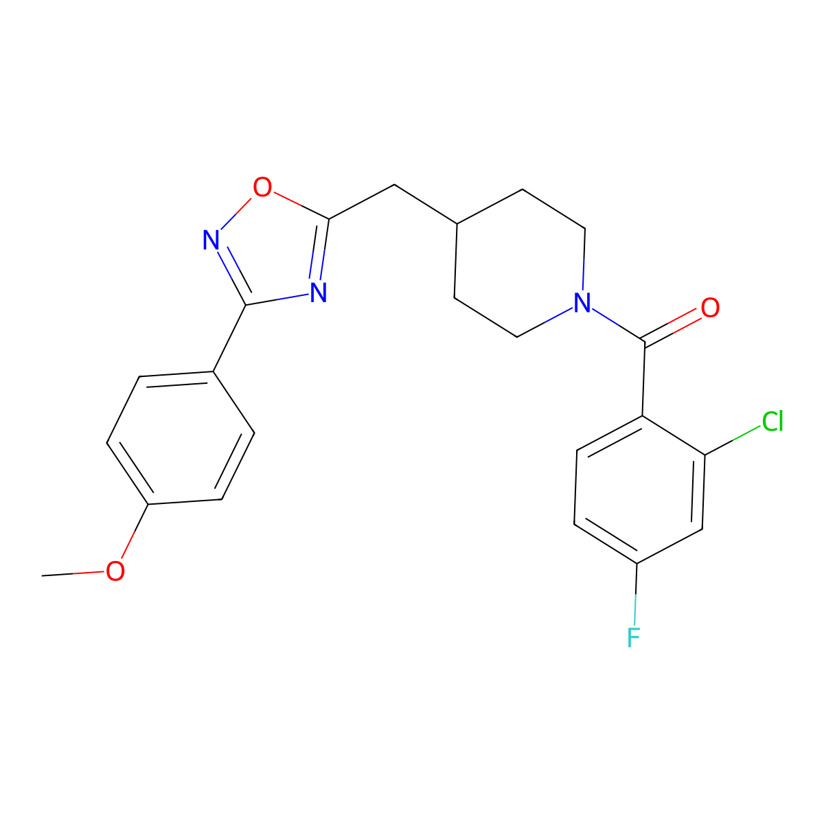 1-(2-Chloro-4-fluorobenzoyl)-4-{[3-(4-methoxyphenyl)-1,2,4-oxadiazol-5-yl]methyl}piperidine molecular structure, CAS 1775482-26-2