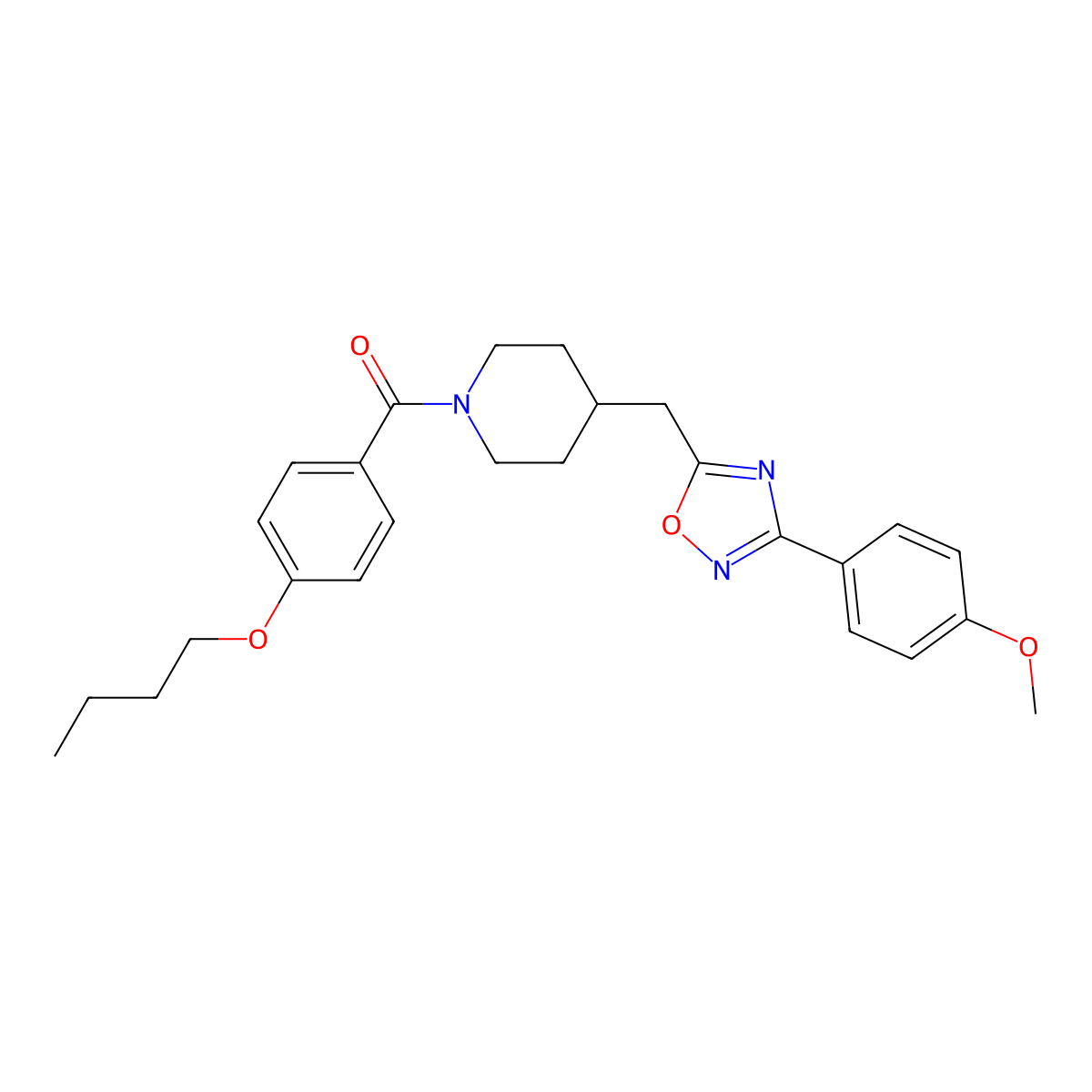 1-(4-Butoxybenzoyl)-4-{[3-(4-methoxyphenyl)-1,2,4-oxadiazol-5-yl]methyl}piperidine molecular structure, CAS 1775482-34-2