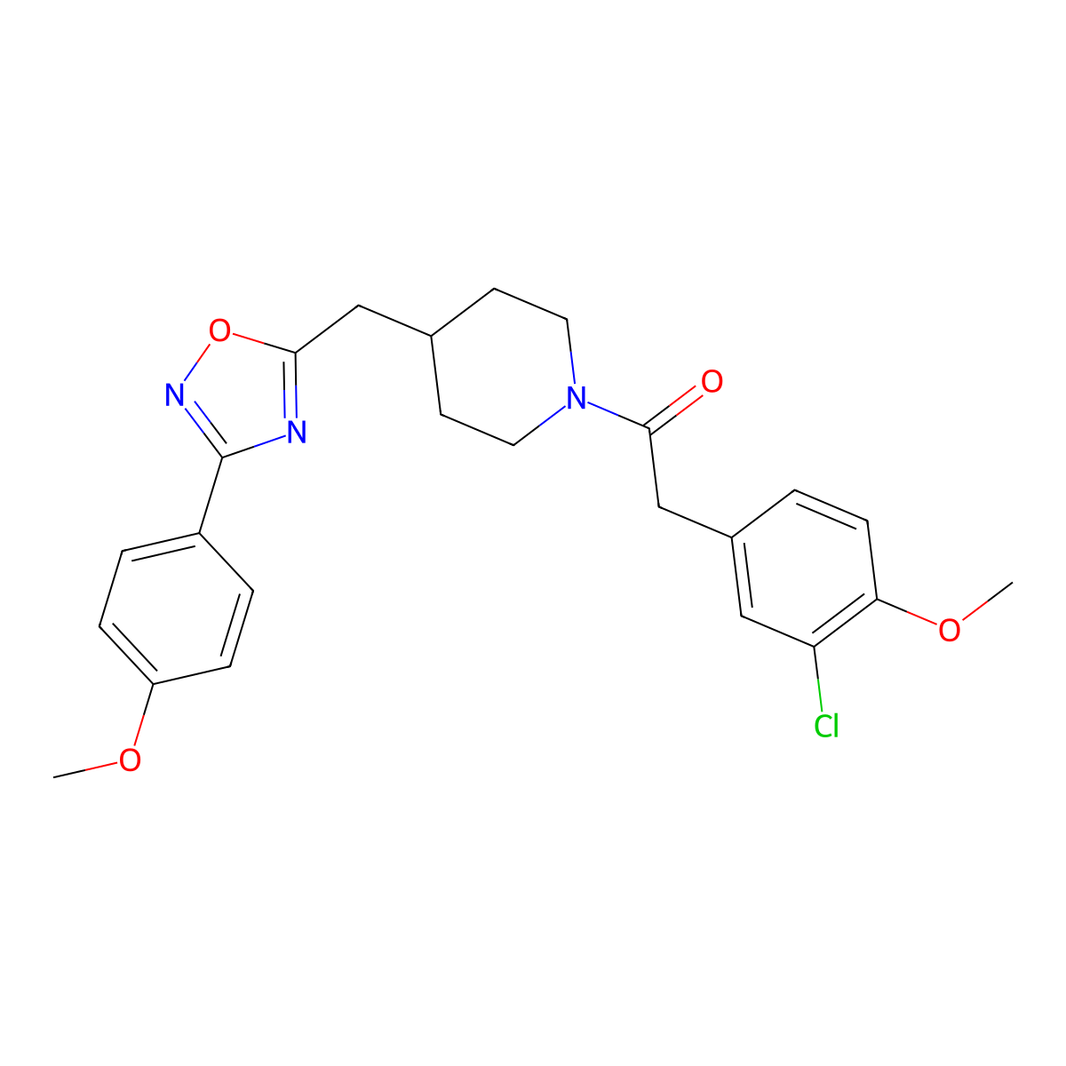 1-[(3-Chloro-4-methoxyphenyl)acetyl]-4-{[3-(4-methoxyphenyl)-1,2,4-oxadiazol-5-yl]methyl}piperidine molecular structure, CAS 1775482-42-2