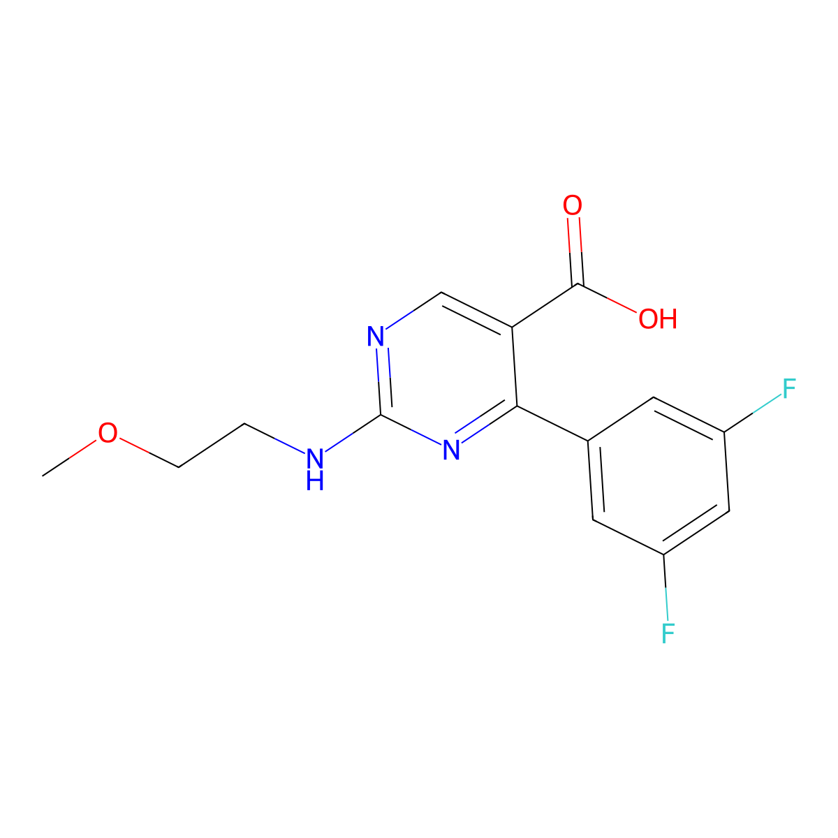 4-(3,5-Difluorophenyl)-2-[(2-methoxyethyl)amino]pyrimidine-5-carboxylic acid molecular structure, CAS 1775483-60-7