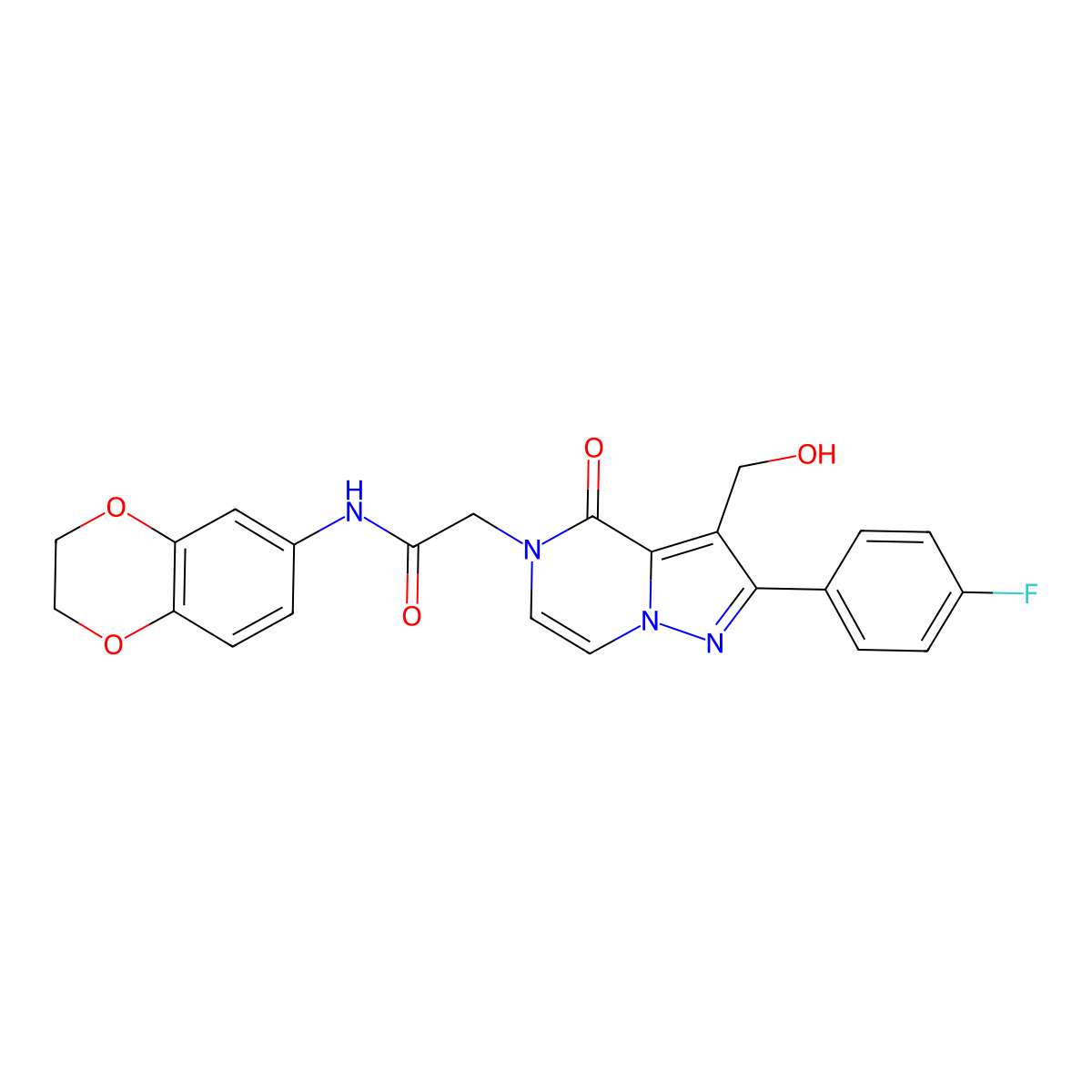 N-(2,3-Dihydro-1,4-benzodioxin-6-YL)-2-[2-(4-fluorophenyl)-3-(hydroxymethyl)-4-oxo-4H,5H-pyrazolo[1,5-A]pyrazin-5-YL]acetamide molecular structure, CAS 1775484-15-5