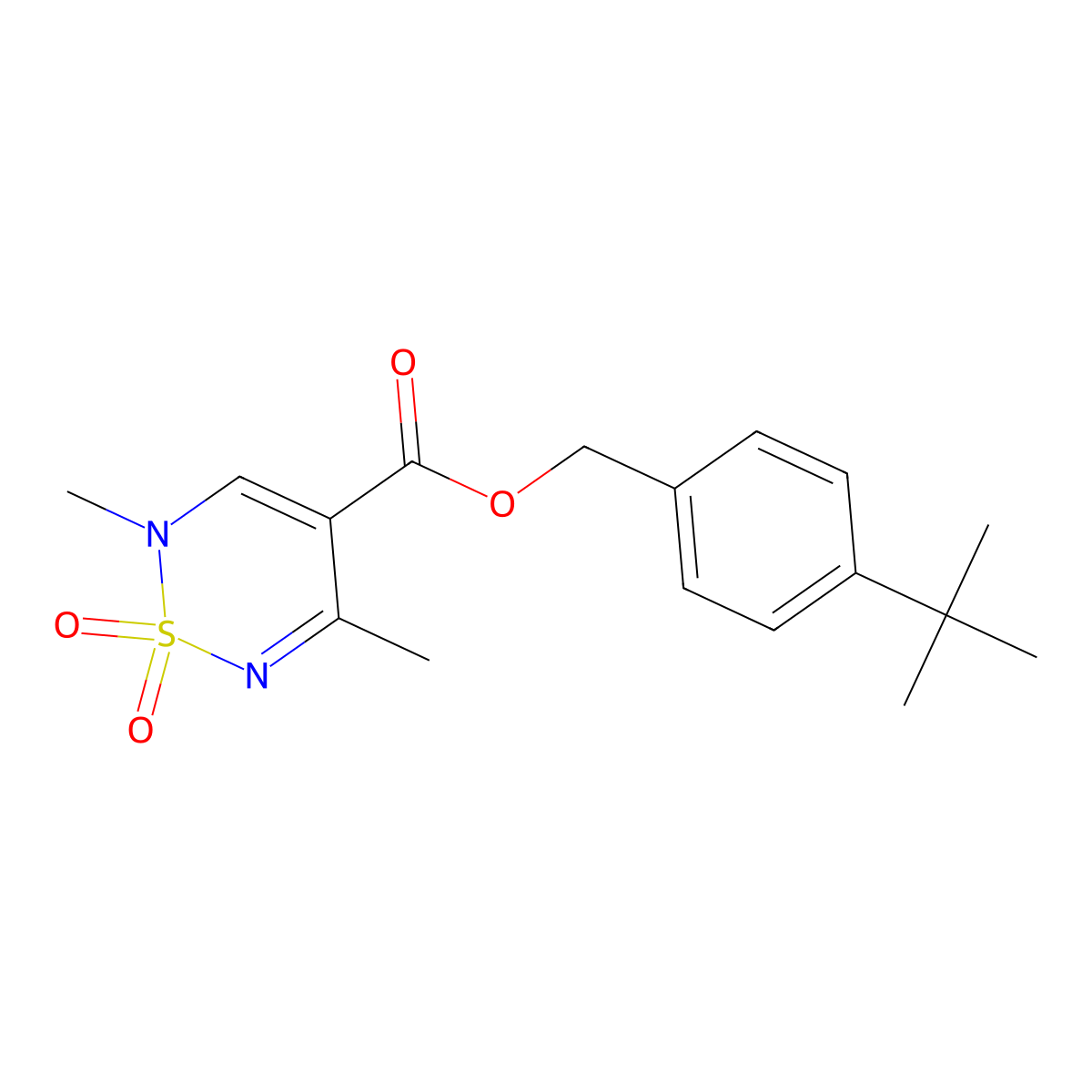 4-(2-Methyl-2-propanyl)benzyl 2,5-dimethyl-2H-1,2,6-thiadiazine-4-carboxylate 1,1-dioxide molecular structure, CAS 1775484-45-1