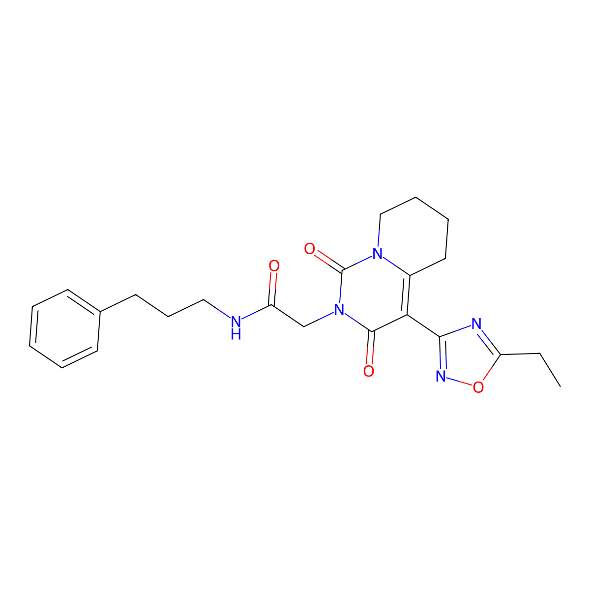 2-[4-(5-ethyl-1,2,4-oxadiazol-3-yl)-1,3-dioxo-1H,2H,3H,5H,6H,7H,8H-pyrido[1,2-c]pyrimidin-2-yl]-N-(3-phenylpropyl)acetamide molecular structure, CAS 1775484-63-3