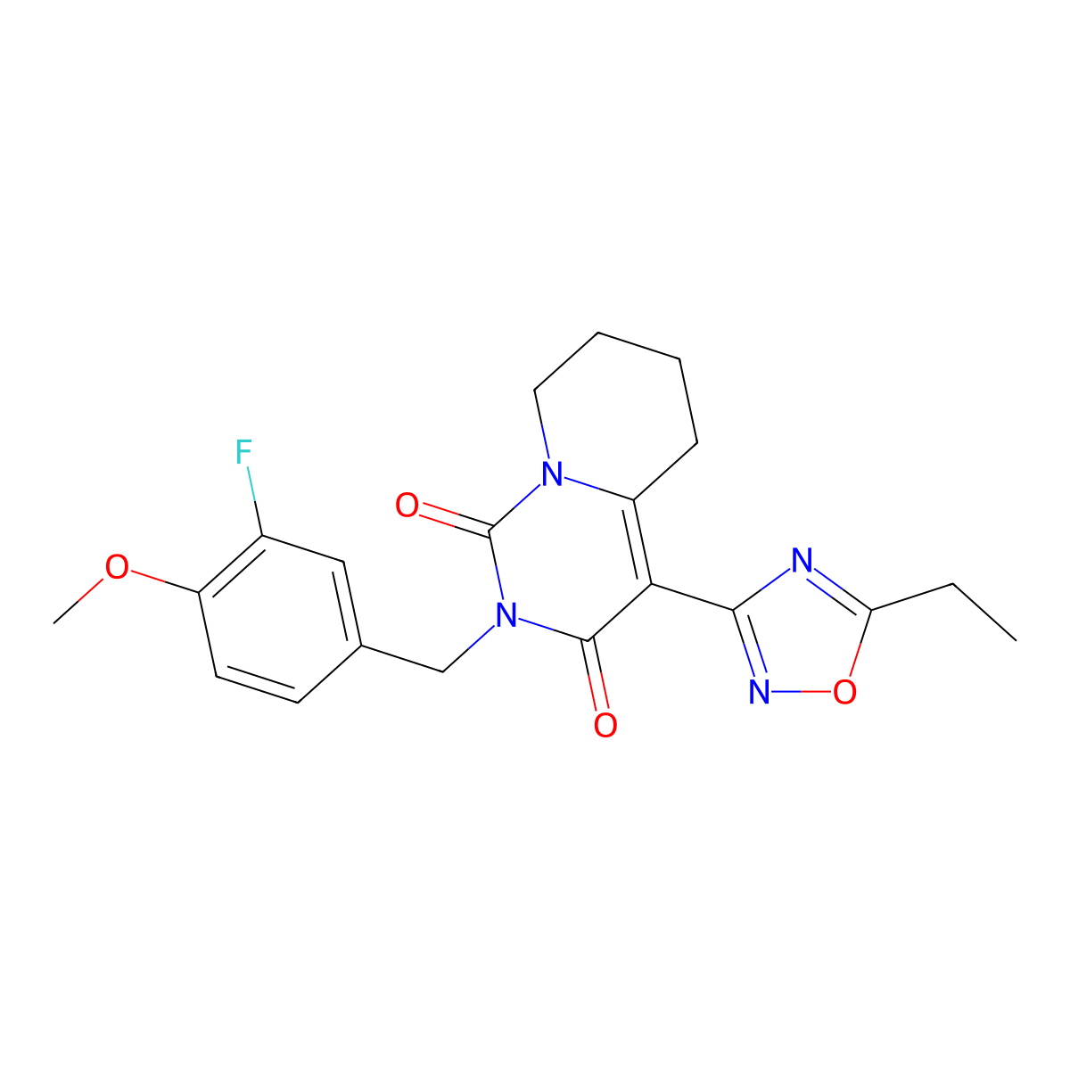 4-(5-ethyl-1,2,4-oxadiazol-3-yl)-2-[(3-fluoro-4-methoxyphenyl)methyl]-1H,2H,3H,5H,6H,7H,8H-pyrido[1,2-c]pyrimidine-1,3-dione molecular structure, CAS 1775484-66-6