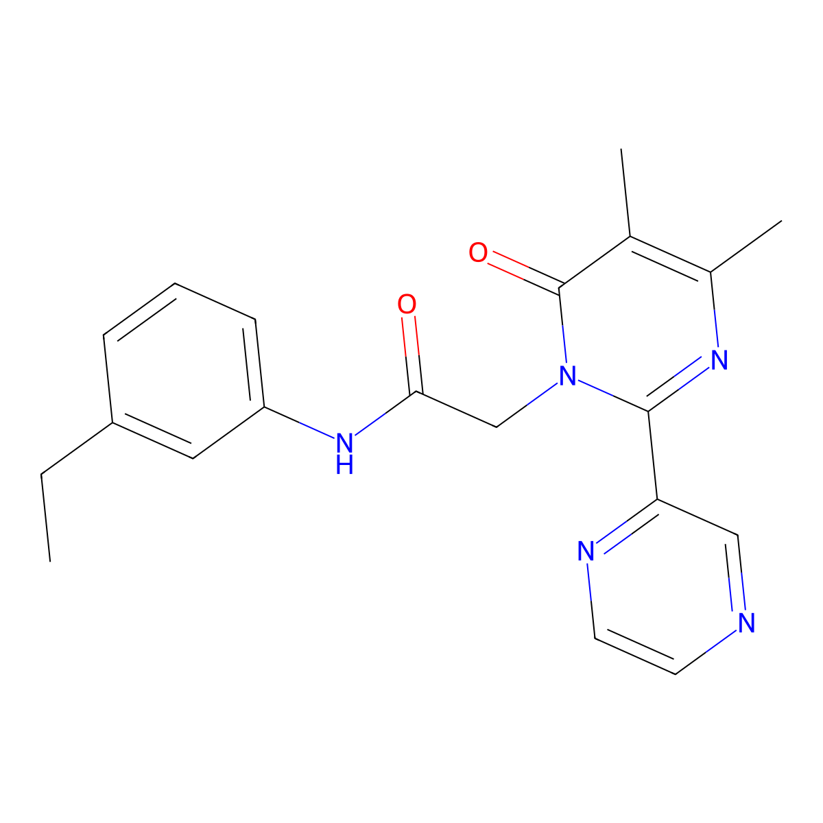 2-[4,5-Dimethyl-6-oxo-2-(pyrazin-2-YL)-1,6-dihydropyrimidin-1-YL]-N-(3-ethylphenyl)acetamide molecular structure, CAS 1775485-06-7