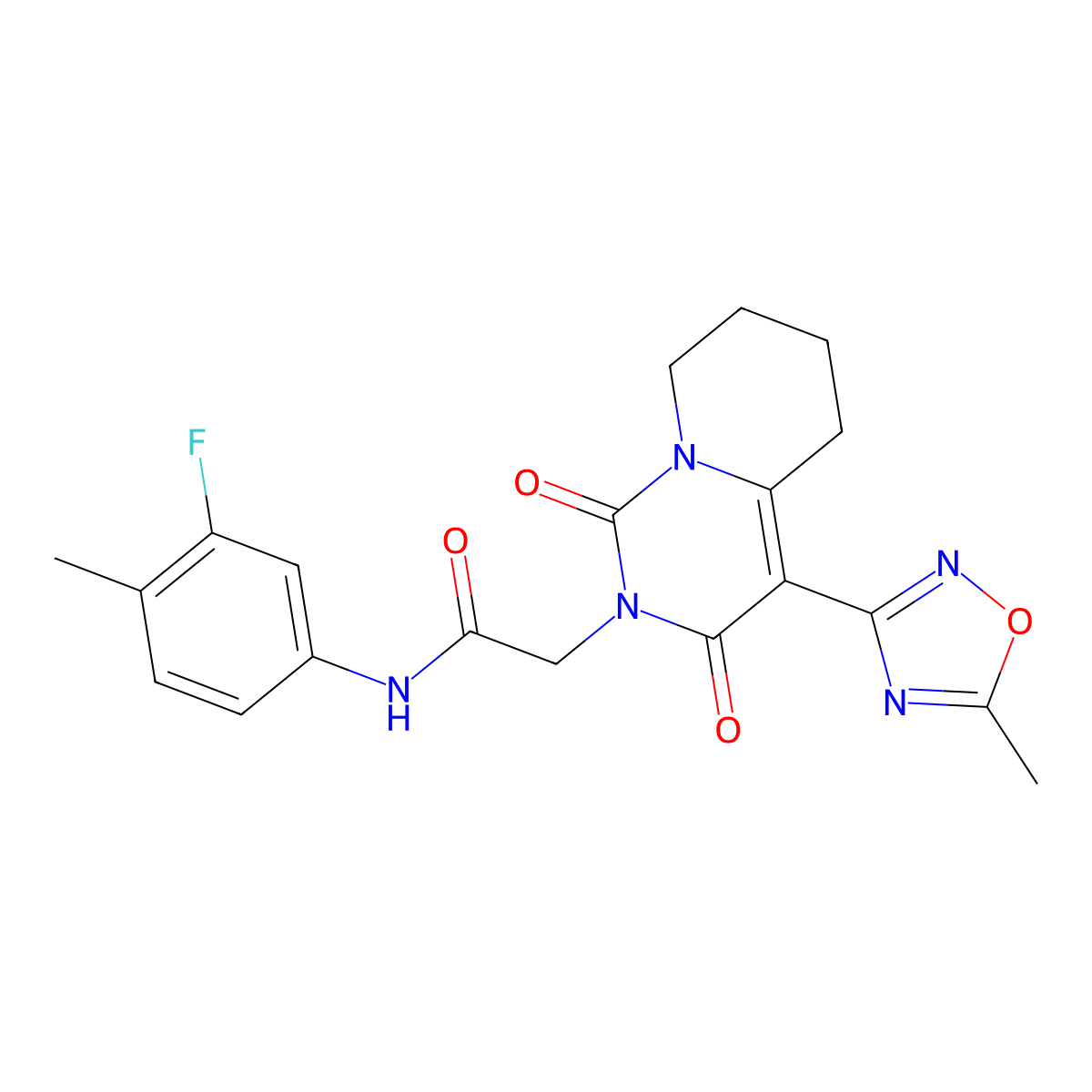 N-(3-fluoro-4-methylphenyl)-2-[4-(5-methyl-1,2,4-oxadiazol-3-yl)-1,3-dioxo-5,6,7,8-tetrahydro-1H-pyrido[1,2-c]pyrimidin-2(3H)-yl]acetamide molecular structure, CAS 1775485-31-8