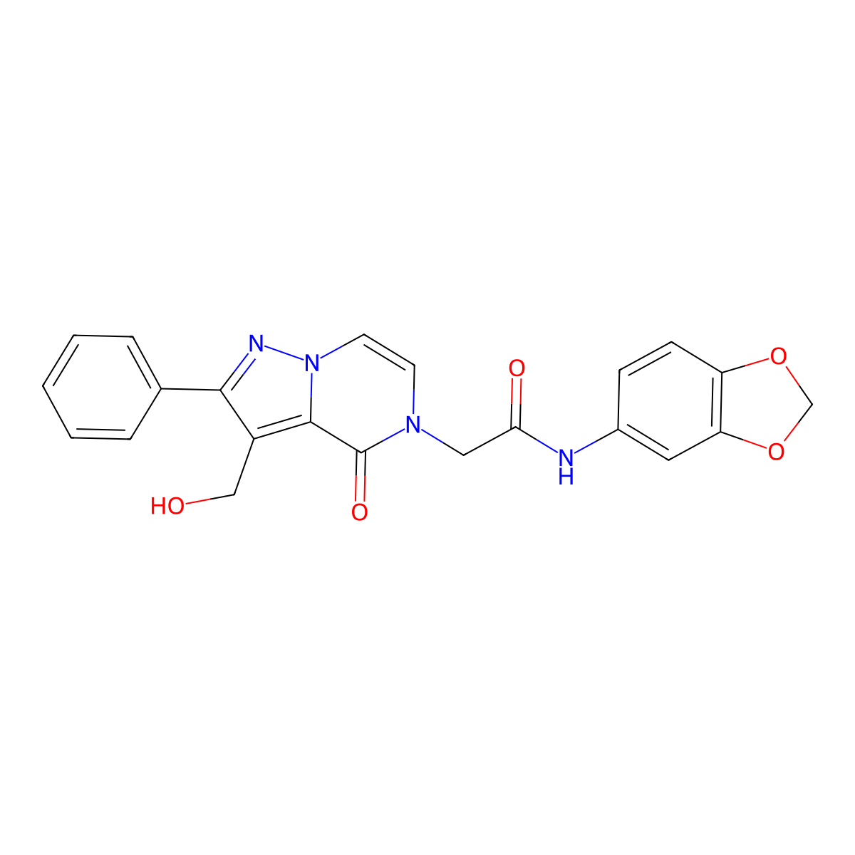 N-(2H-1,3-Benzodioxol-5-YL)-2-[3-(hydroxymethyl)-4-oxo-2-phenyl-4H,5H-pyrazolo[1,5-A]pyrazin-5-YL]acetamide molecular structure, CAS 1775485-39-6