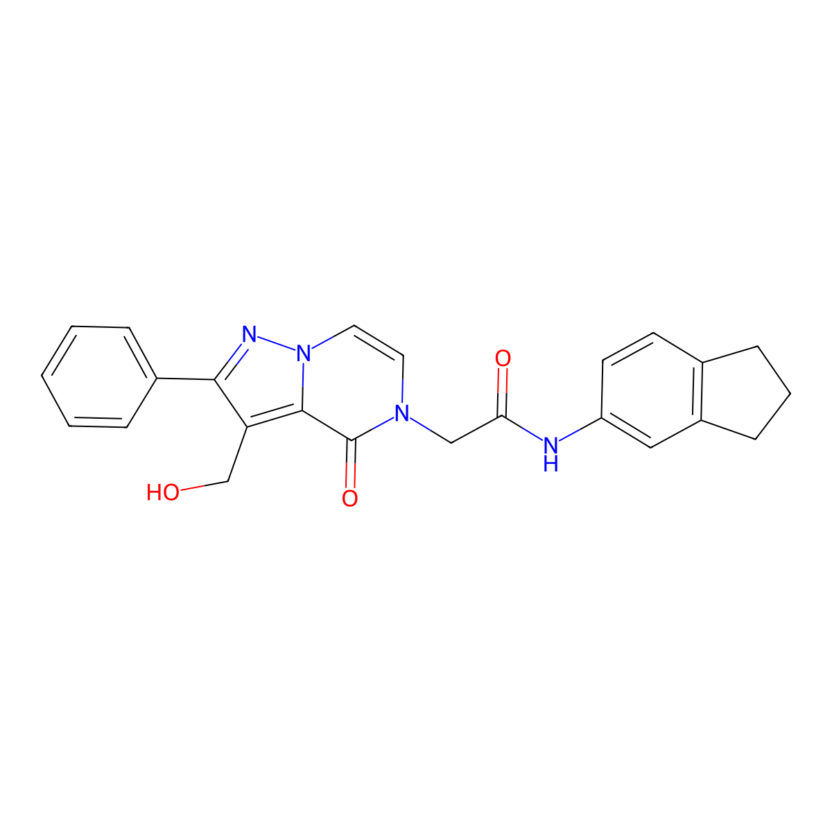 N-(2,3-Dihydro-1H-inden-5-YL)-2-[3-(hydroxymethyl)-4-oxo-2-phenyl-4H,5H-pyrazolo[1,5-A]pyrazin-5-YL]acetamide molecular structure, CAS 1775485-57-8