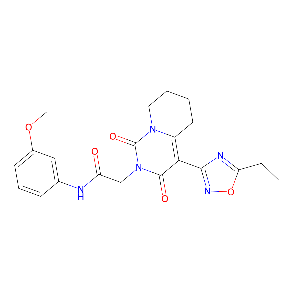 2-[4-(5-ethyl-1,2,4-oxadiazol-3-yl)-1,3-dioxo-5,6,7,8-tetrahydro-1H-pyrido[1,2-c]pyrimidin-2(3H)-yl]-N-(3-methoxyphenyl)acetamide molecular structure, CAS 1775485-73-8