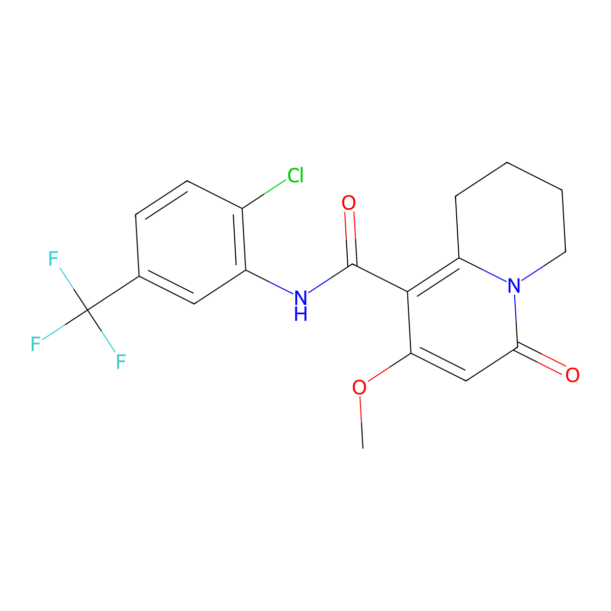 N-[2-Chloro-5-(trifluoromethyl)phenyl]-8-methoxy-6-oxo-2,3,4,6-tetrahydro-1H-quinolizine-9-carboxamide molecular structure, CAS 1775487-43-8